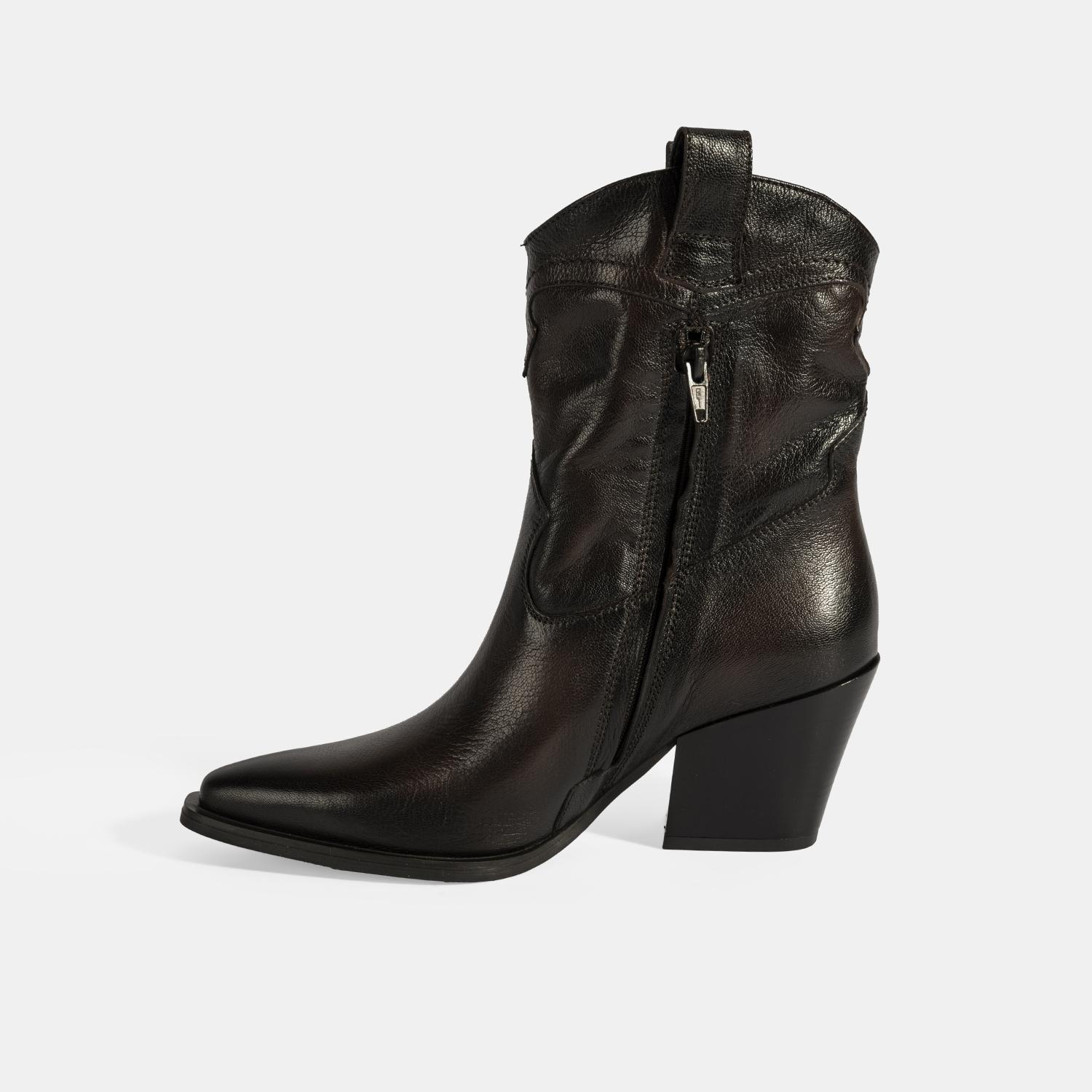 Kadın Kahve Kalın Topuklu Deri Bot