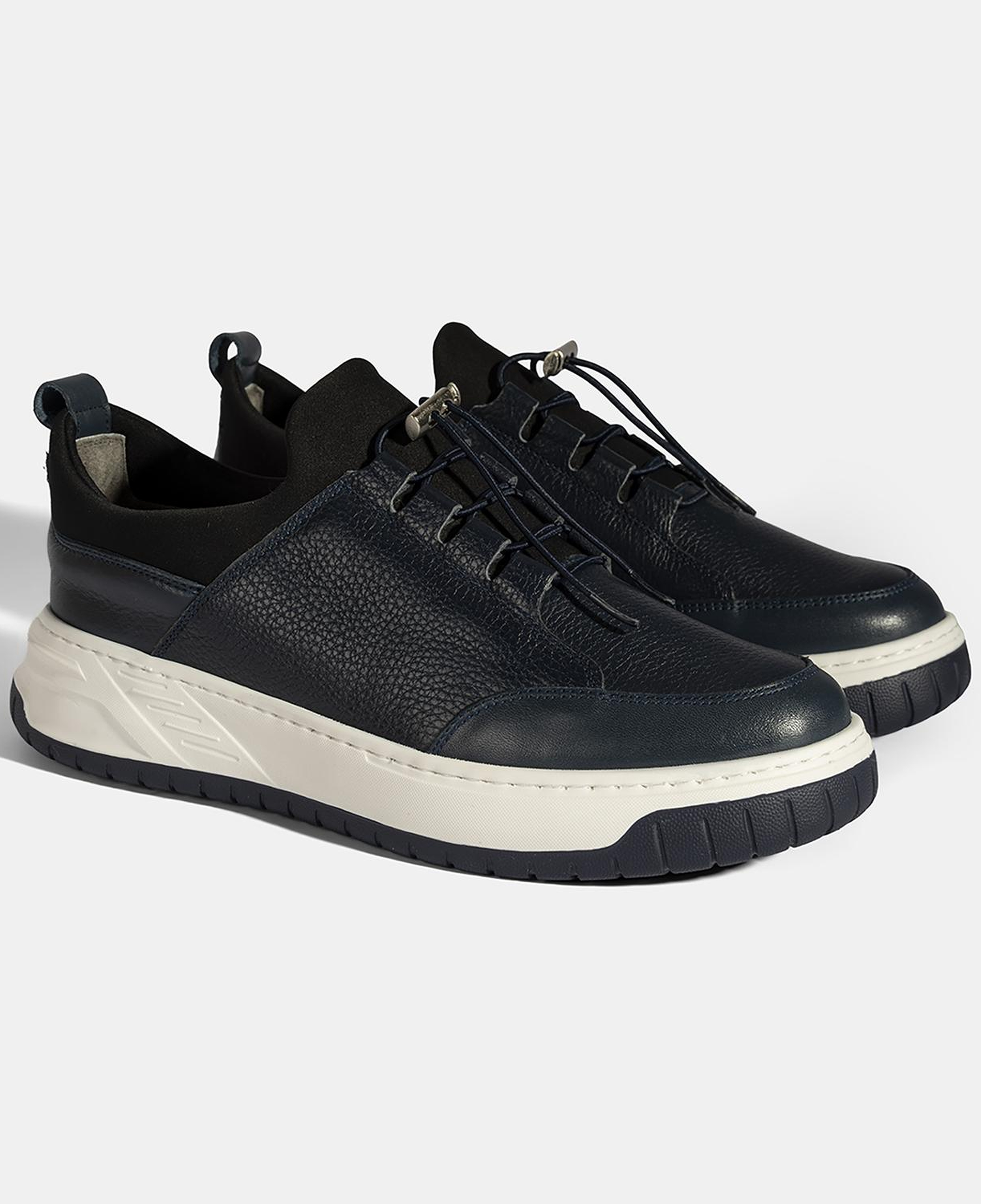 Erkek Lacivert Lastik Bağcıklı Deri Sneaker