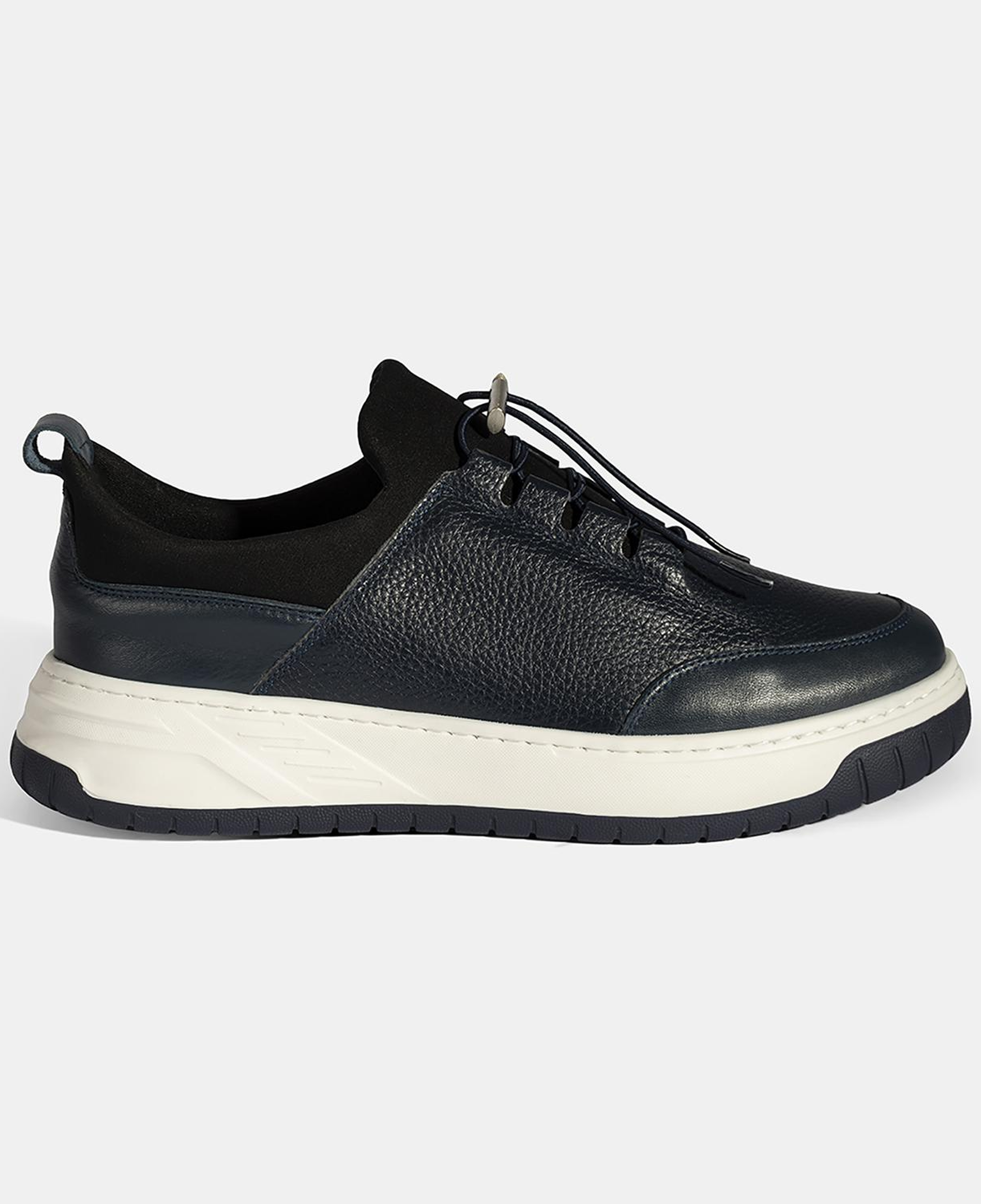 Erkek Lacivert Lastik Bağcıklı Deri Sneaker