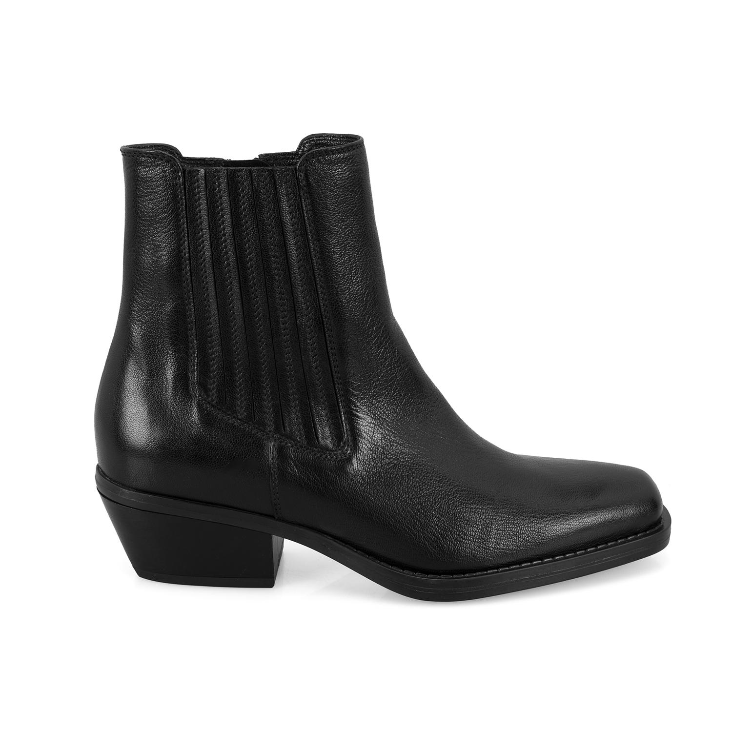 Kadın Siyah Topuklu Deri Kovboy Botu