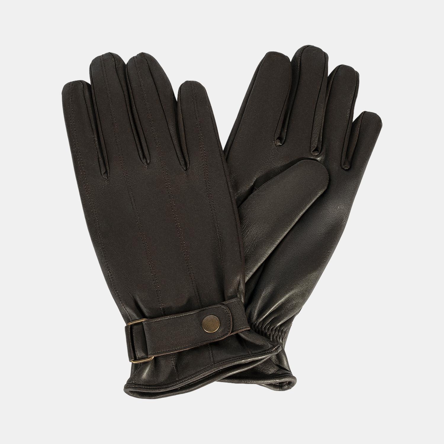 Erkek Koyu Kahve Tokalı Deri Eldiven