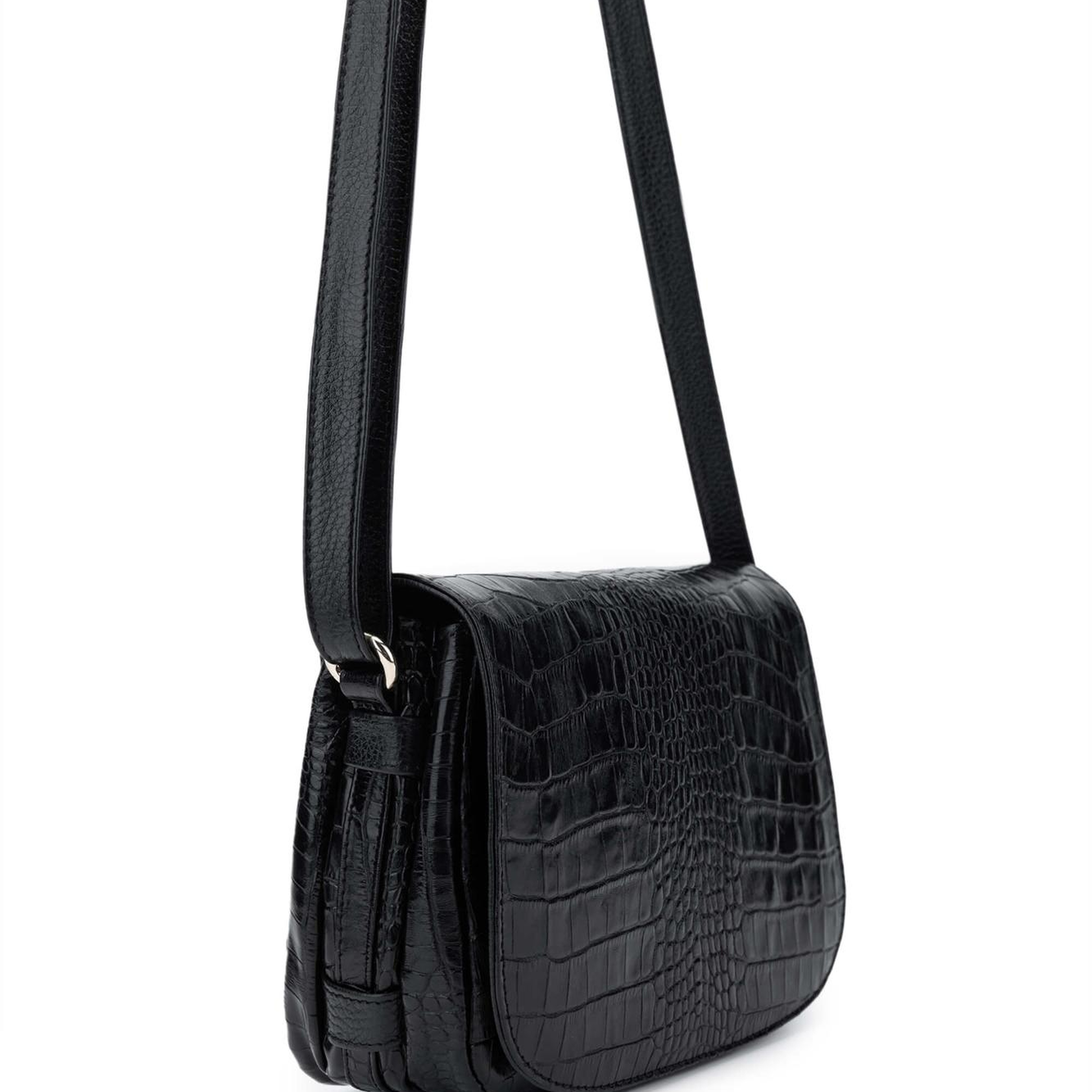 Tamer Tanca Kadın Hakiki Deri Siyah Kroko Postacı Çanta