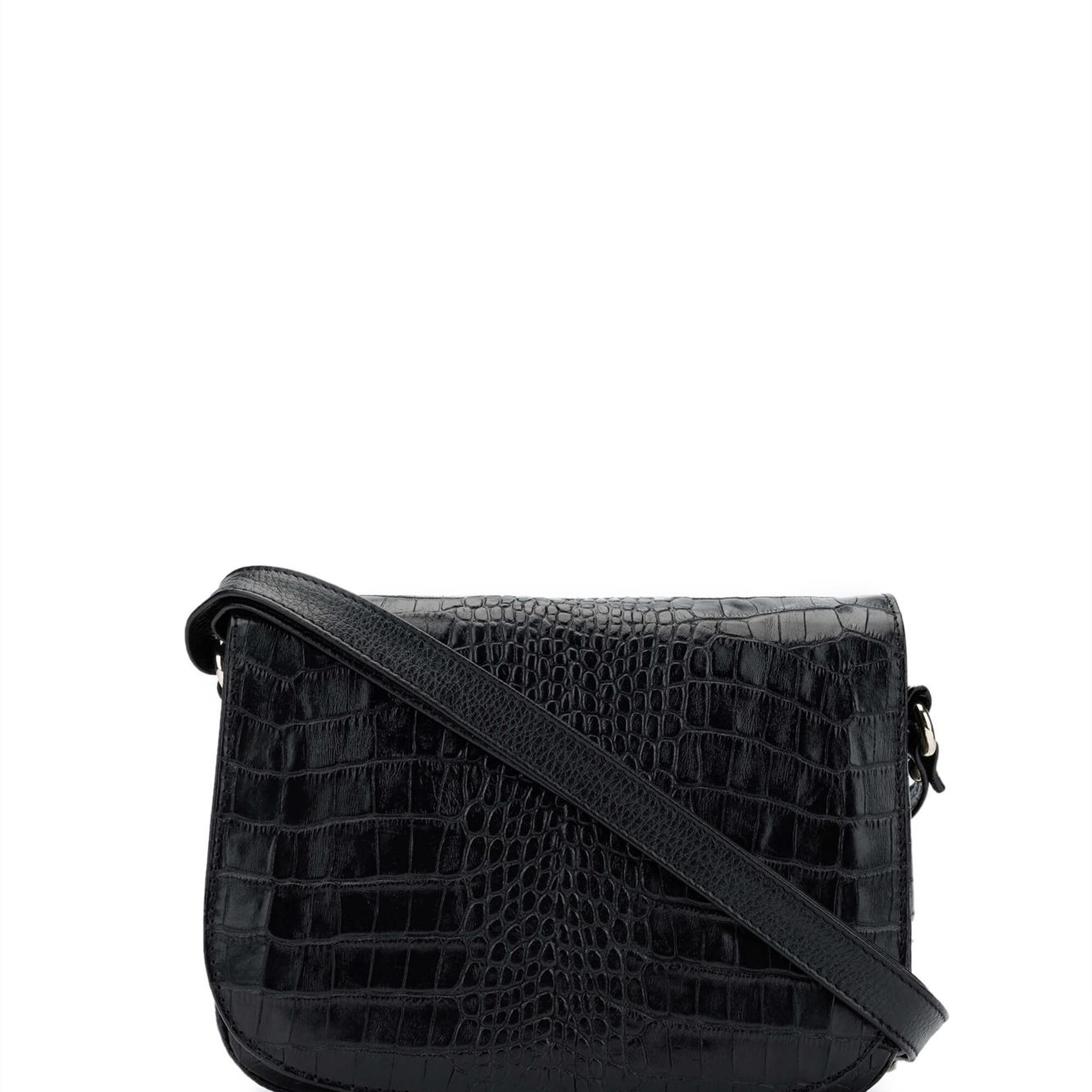 Tamer Tanca Kadın Hakiki Deri Siyah Kroko Postacı Çanta