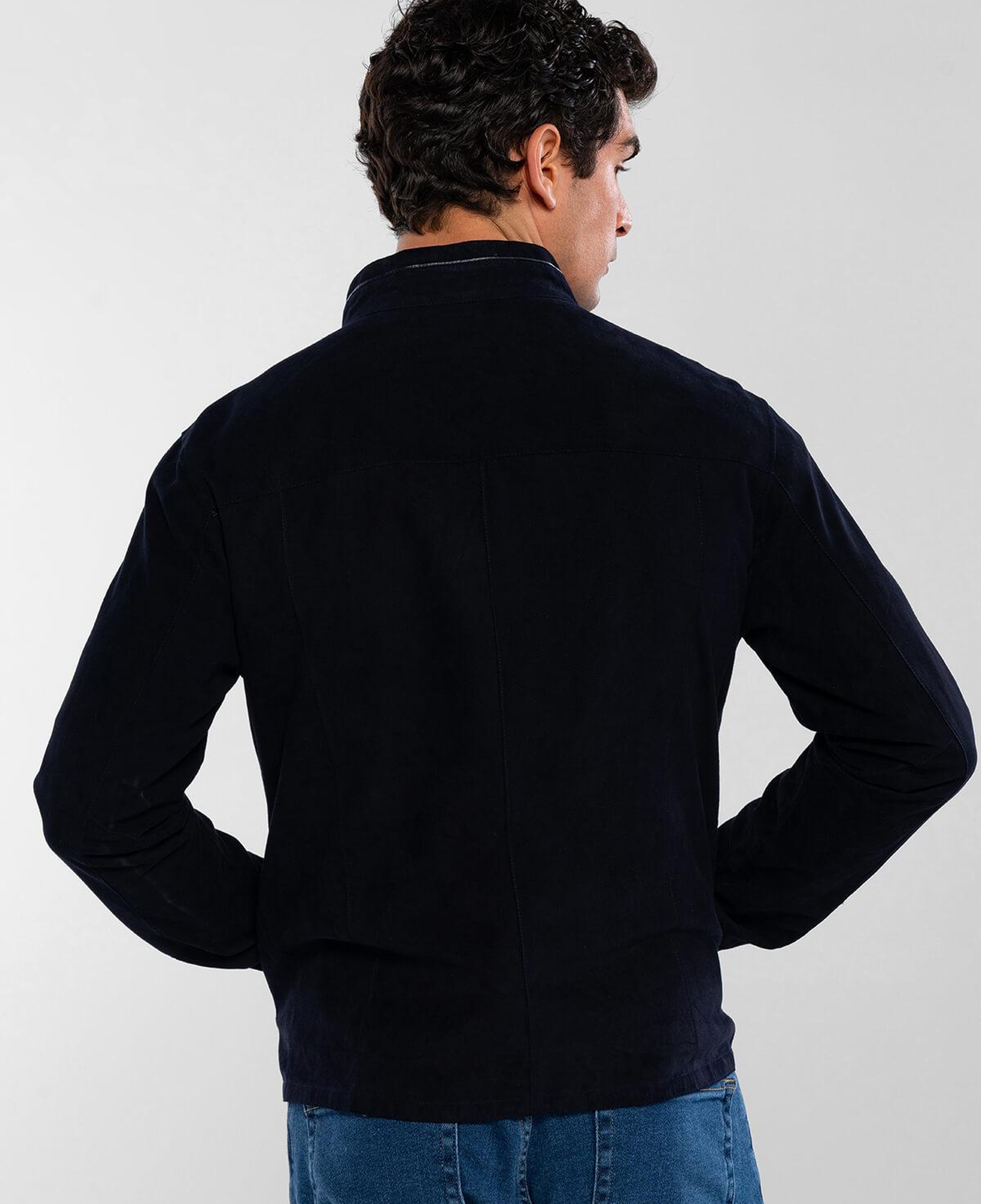 Tamer Tanca Erkek Hakiki Deri Lacivert Süet Çift Taraflı Deri Mont