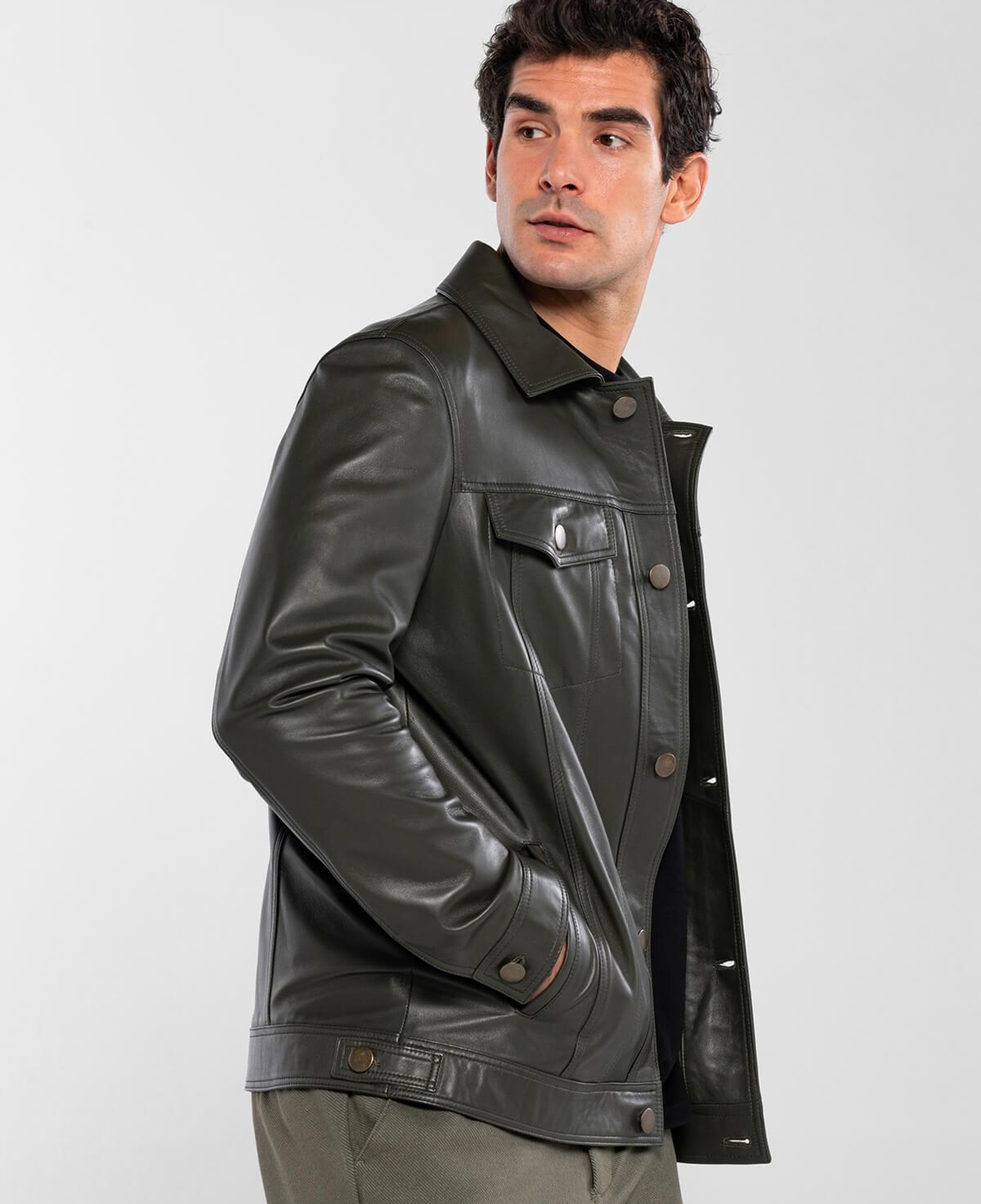 Tamer Tanca Erkek Hakiki Deri Yeşil Deri Mont