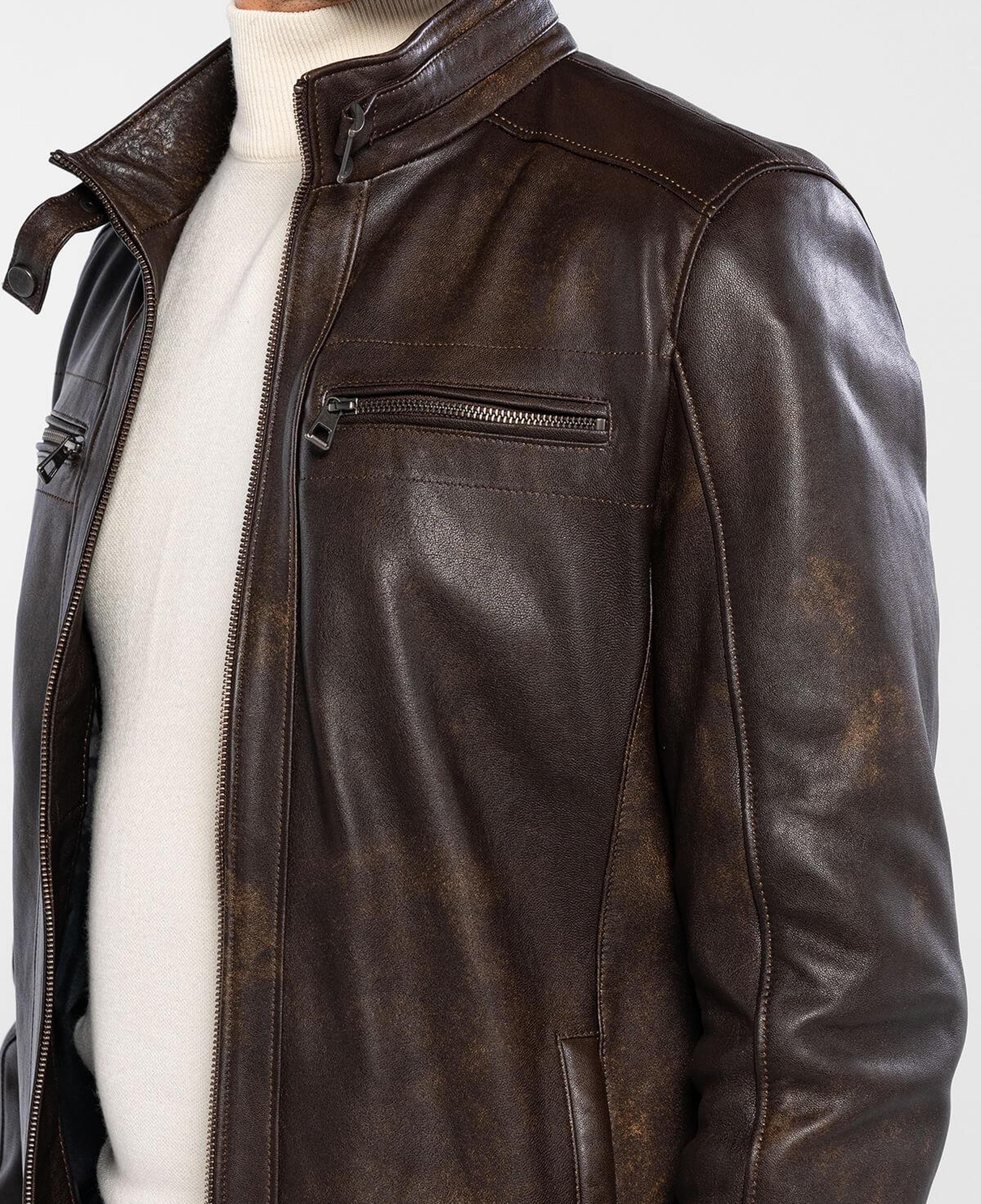 Tamer Tanca Erkek Hakiki Deri Viski Eskitme Deri Mont