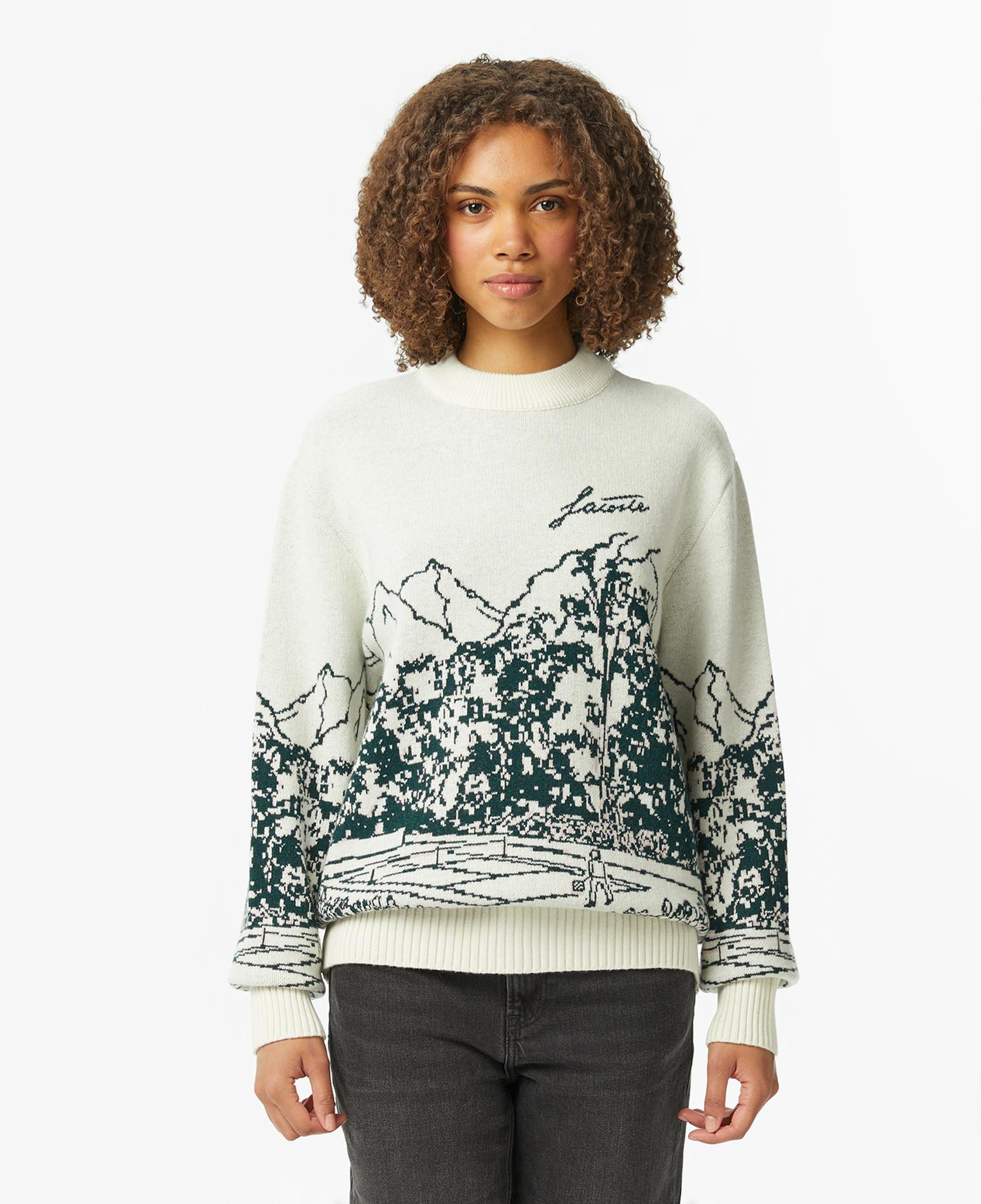 Lacoste Kadın Relaxed Fit Bisiklet Yaka Desenli Krem Kazak