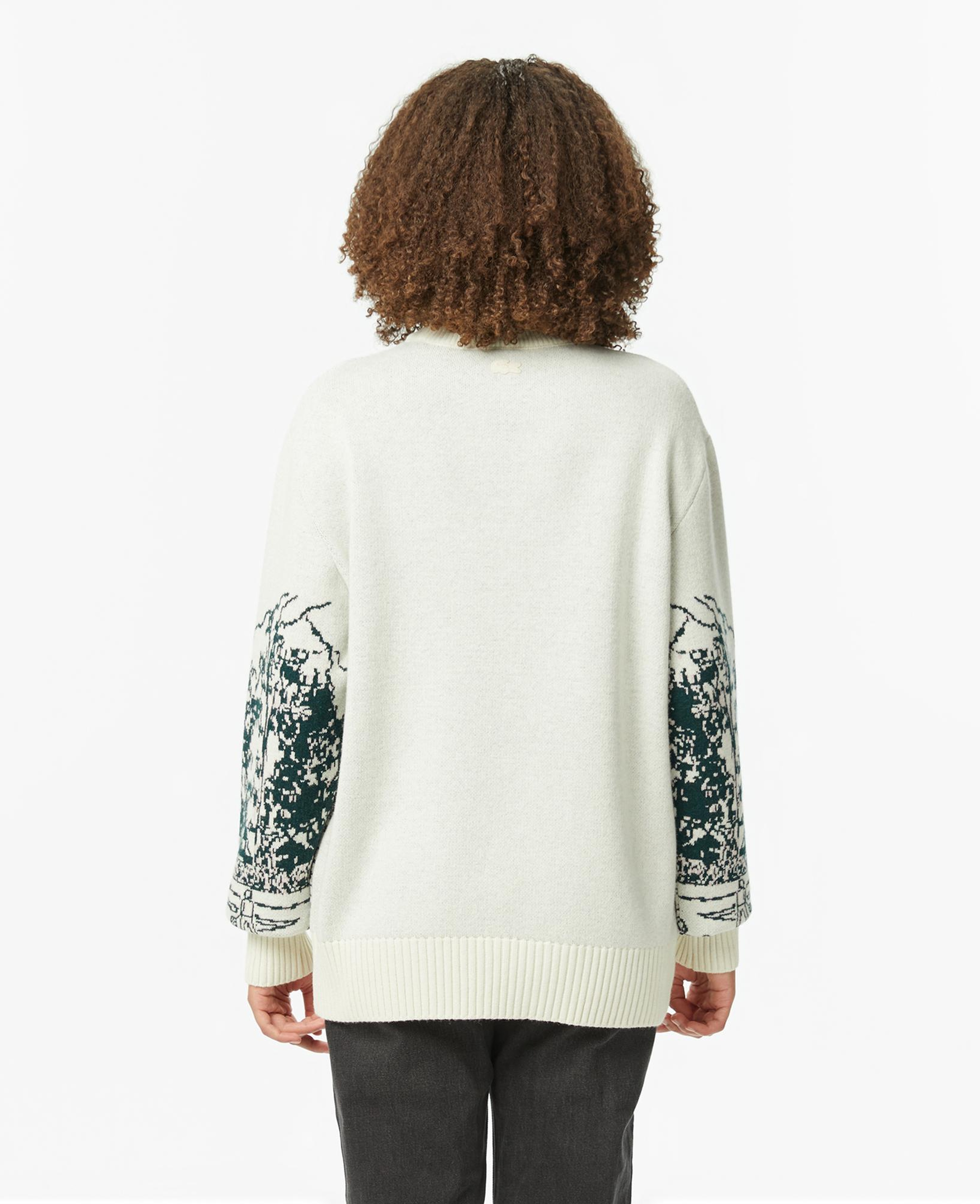 Lacoste Kadın Relaxed Fit Bisiklet Yaka Desenli Krem Kazak