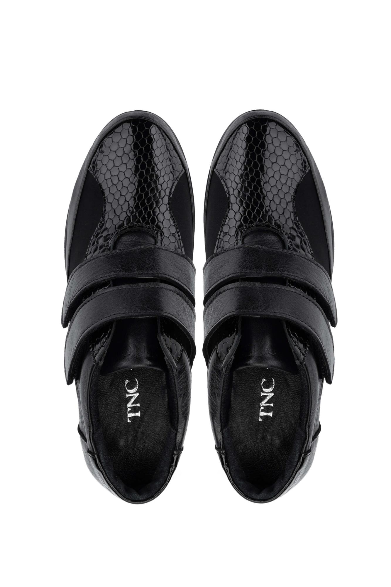 Tamer Tanca Kadın Hakiki Deri Siyah Rugan Casual Ayakkabı