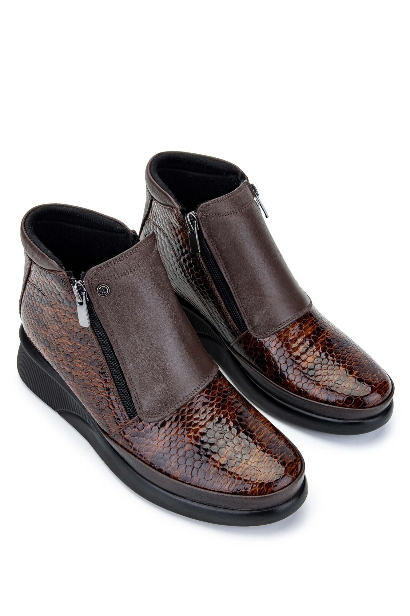 Tamer Tanca Kadın Hakiki Deri Kahverengi Kroko Casual Bot