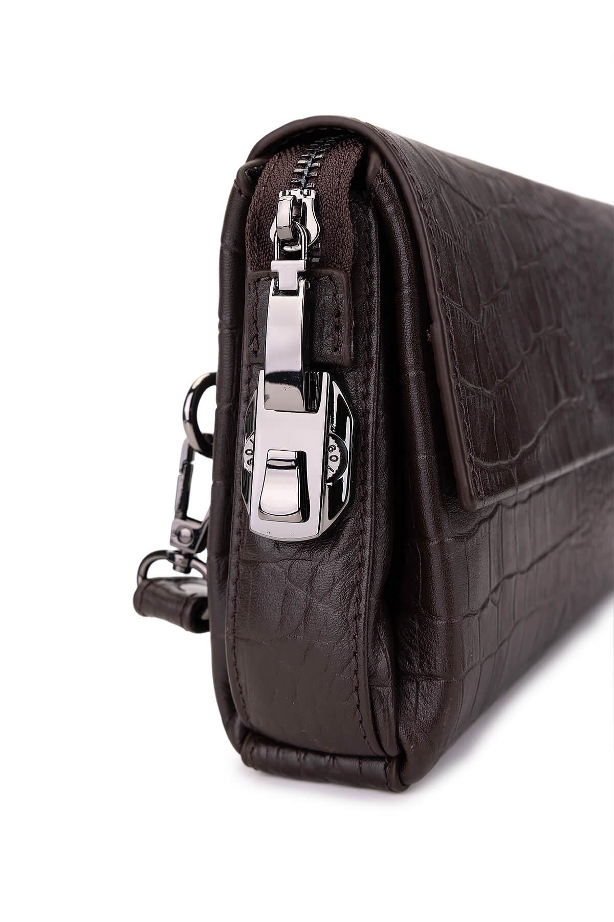 Tamer Tanca Erkek Hakiki Deri Kahverengi Kroko El Çantası