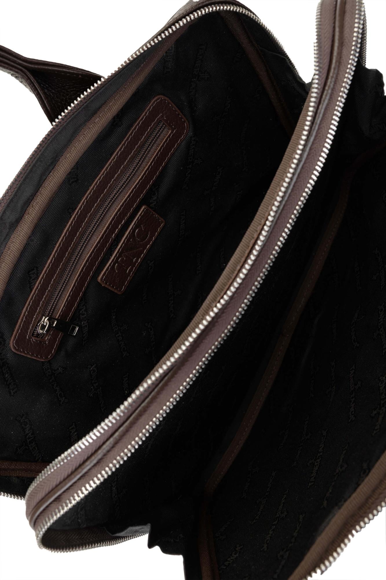 Tamer Tanca Unisex Hakiki Deri Kahverengi Evrak Çantası