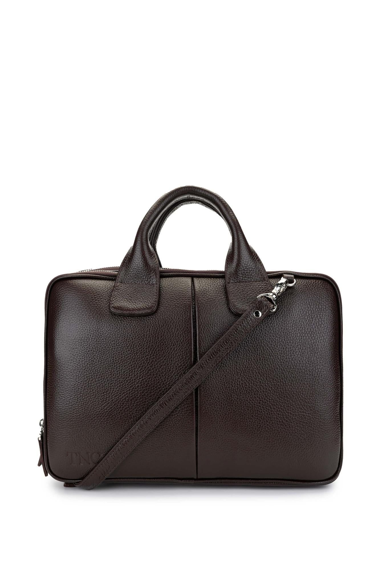 Tamer Tanca Unisex Hakiki Deri Kahverengi Evrak Çantası