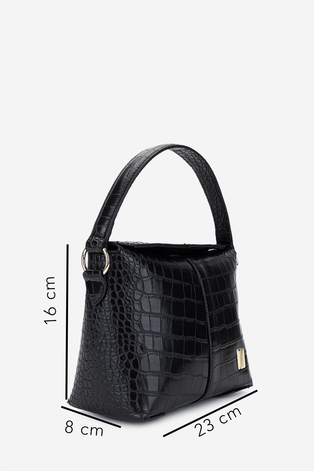 Valmenti Kadın Suni Deri Siyah Kroko Omuz Çanta
