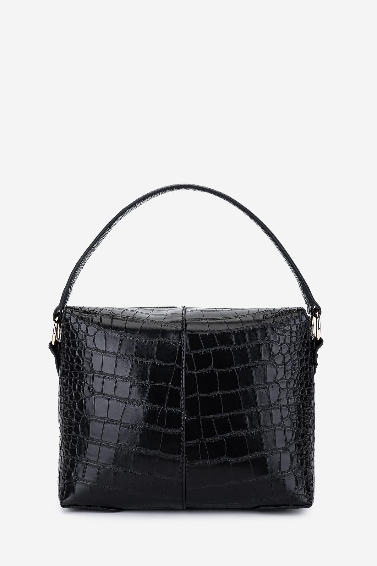 Valmenti Kadın Suni Deri Siyah Kroko Omuz Çanta