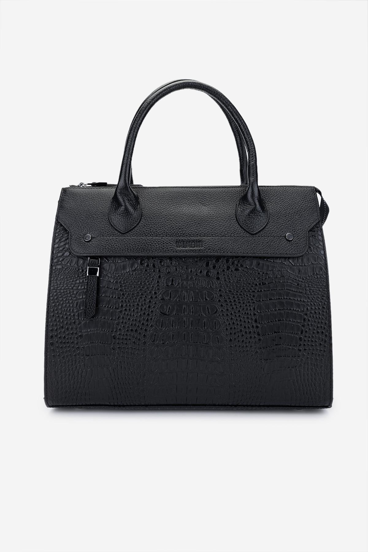 Valmenti Kadın Hakiki Deri Siyah Kroko Kol Çantası