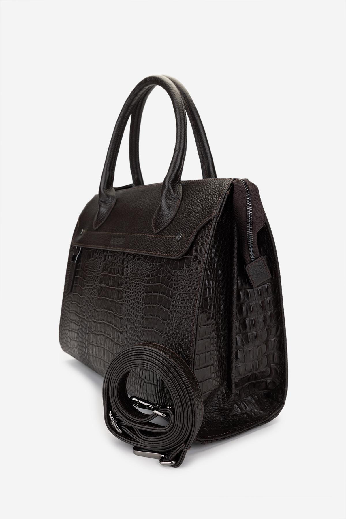 Valmenti Kadın Hakiki Deri Kahverengi Kroko Kol Çantası