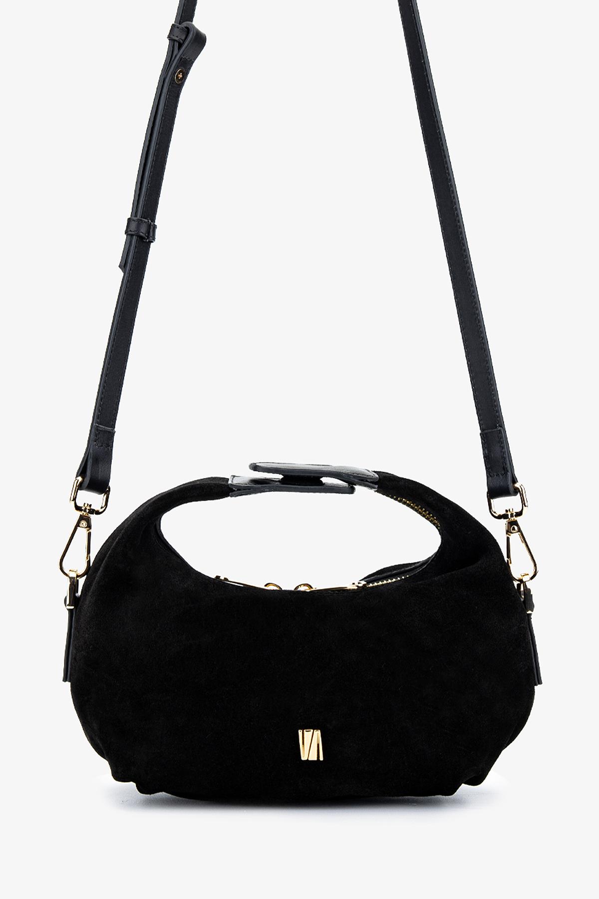 Valmenti Kadın Hakiki Deri Siyah Süet El Çantası
