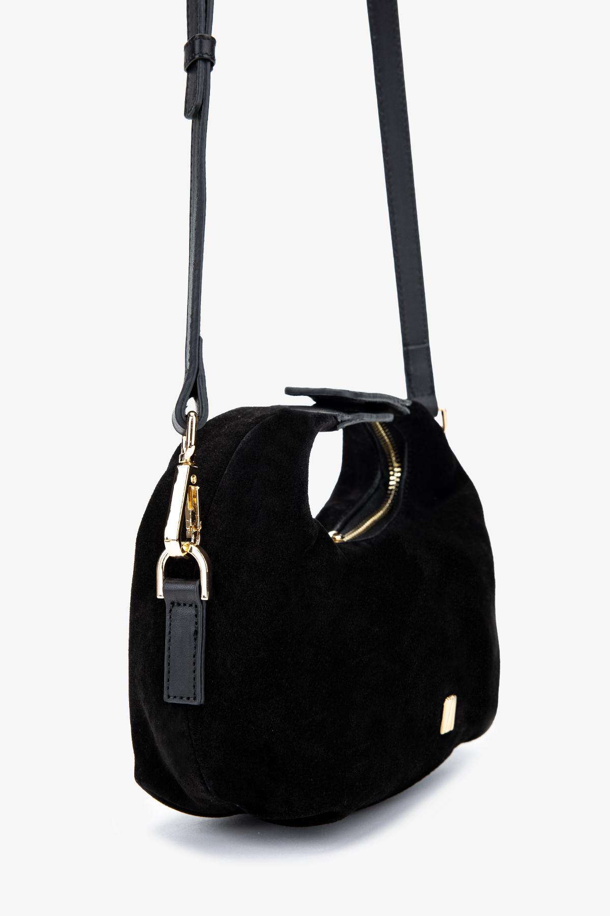 Valmenti Kadın Hakiki Deri Siyah Süet El Çantası