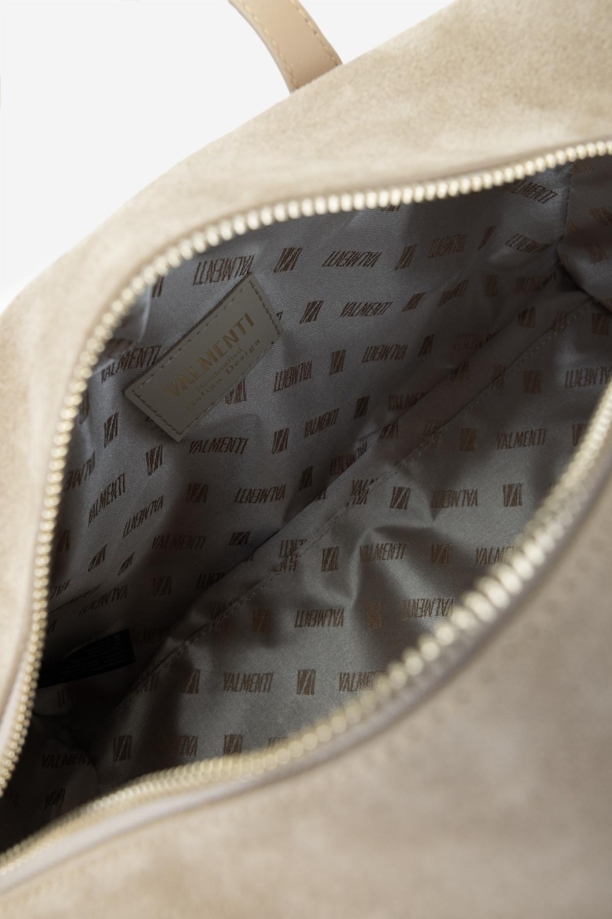 Valmenti Kadın Hakiki Deri Bej Süet Omuz Çanta