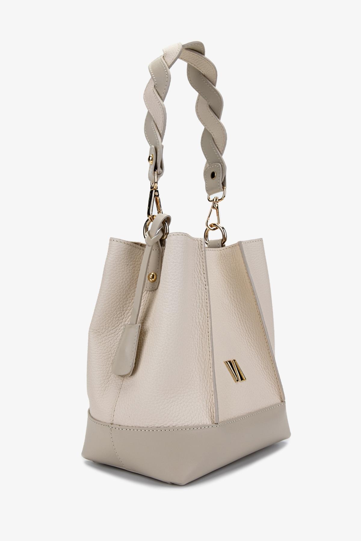 Valmenti Kadın Hakiki Deri Bej Floter Omuz Çanta