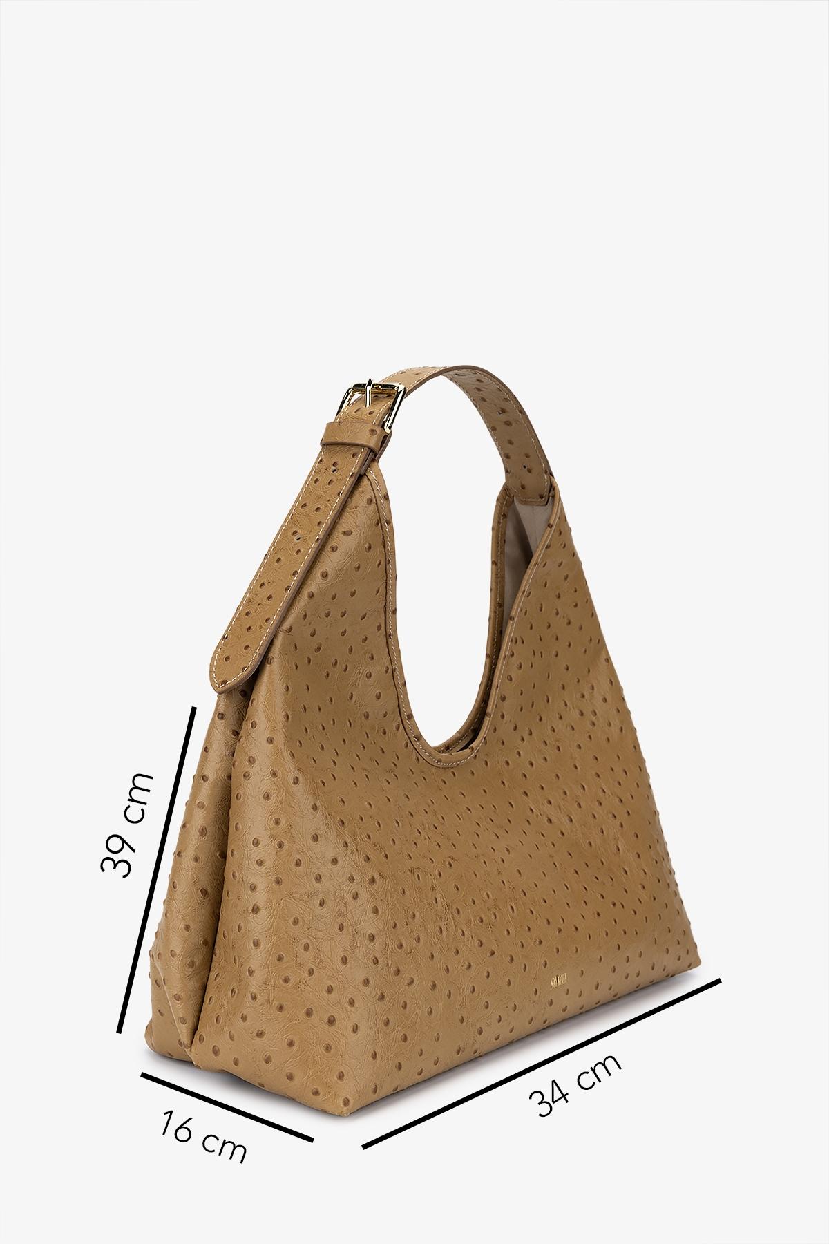 Valmenti Kadın Hakiki Deri Bej Omuz Çanta