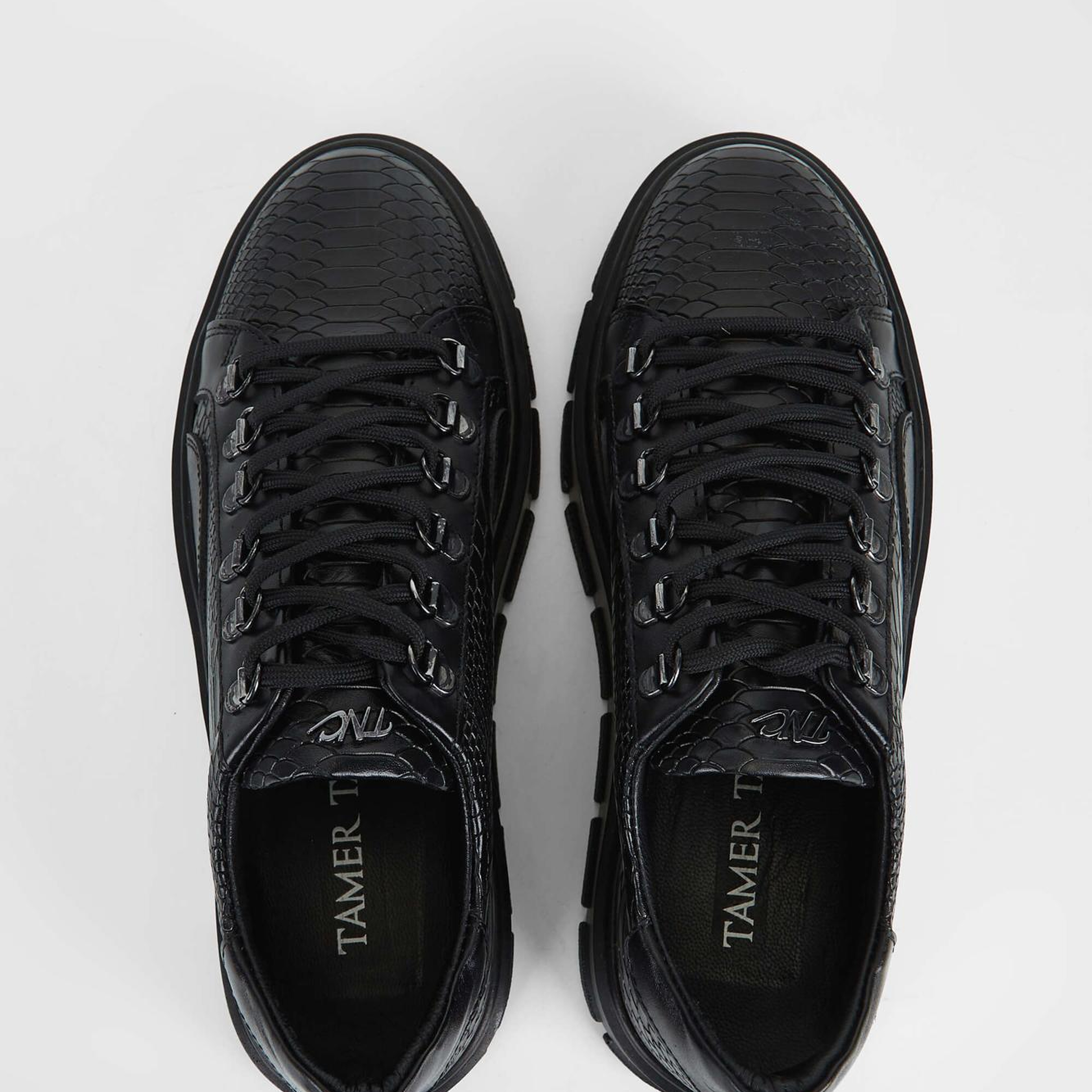 Tamer Tanca Erkek Hakiki Deri Siyah Kroko Sneakers & Spor Ayakkabı