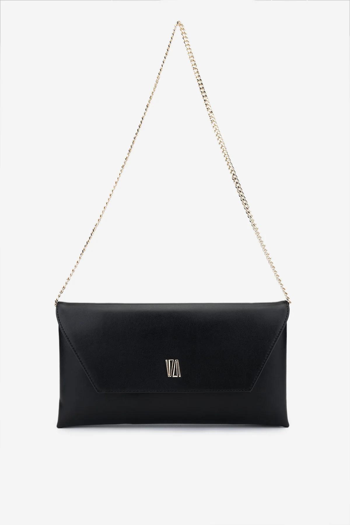 Valmenti Kadın Suni Deri Siyah Saten Omuz Çanta