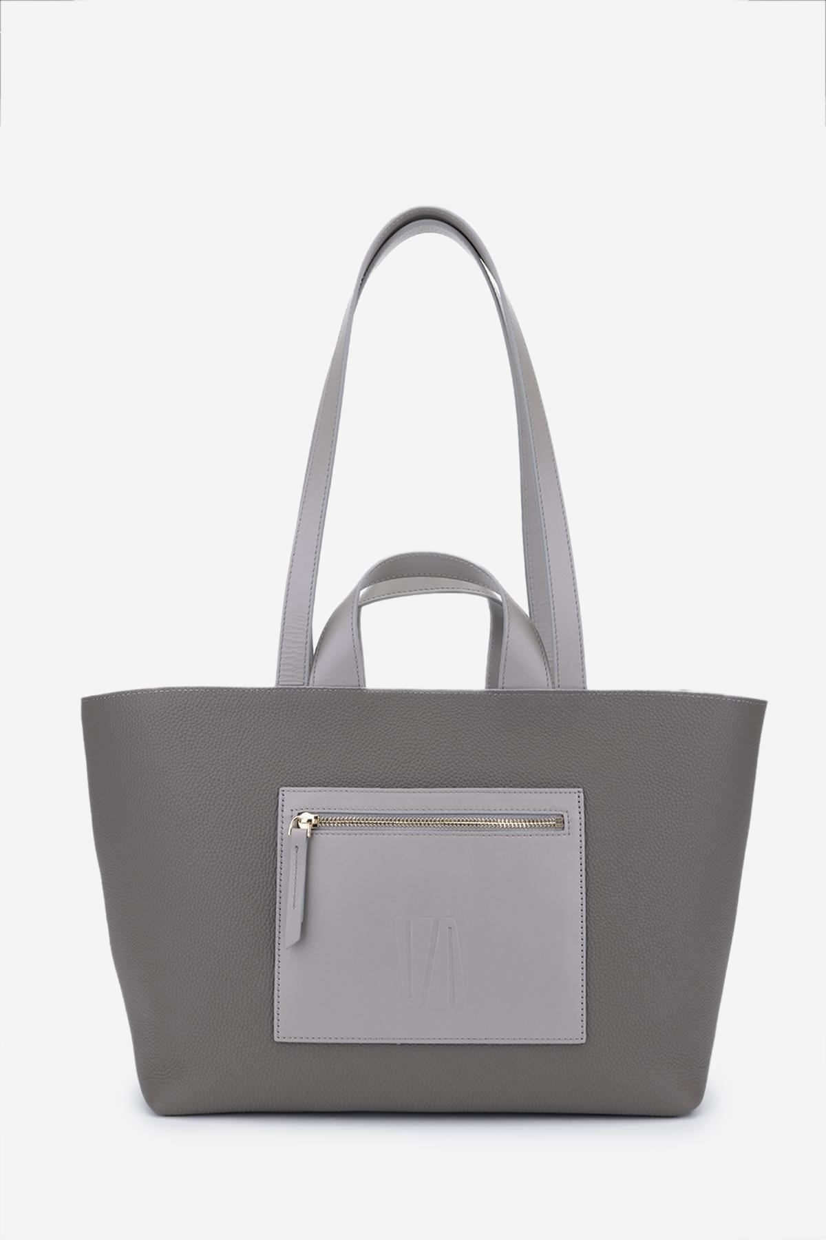 Valmenti Kadın Hakiki Deri Gri Kol Çantası