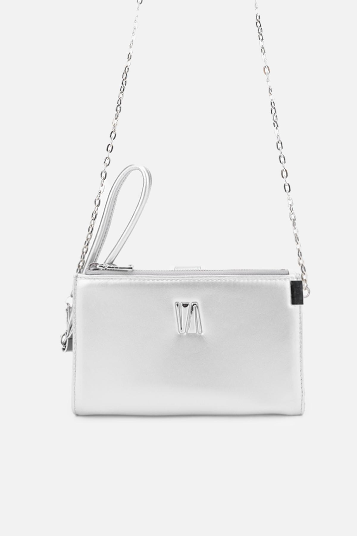 Valmenti Kadın Hakiki Deri Gri El Çantası