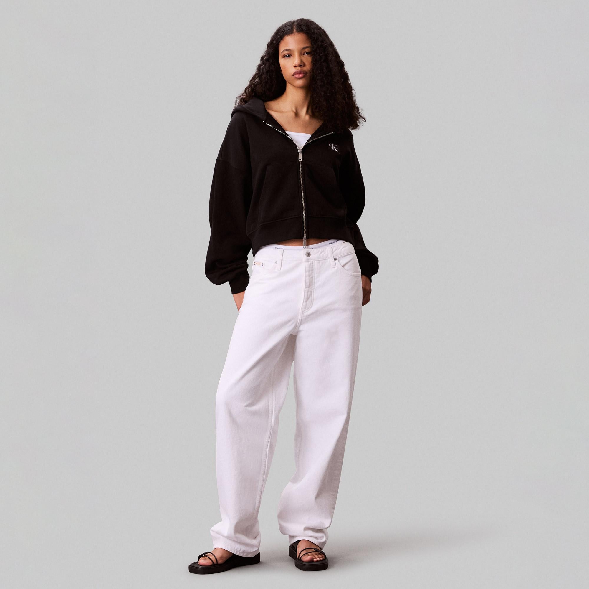 Calvin Klein French Terry Badge Logo Kadın Siyah Sweatshirt