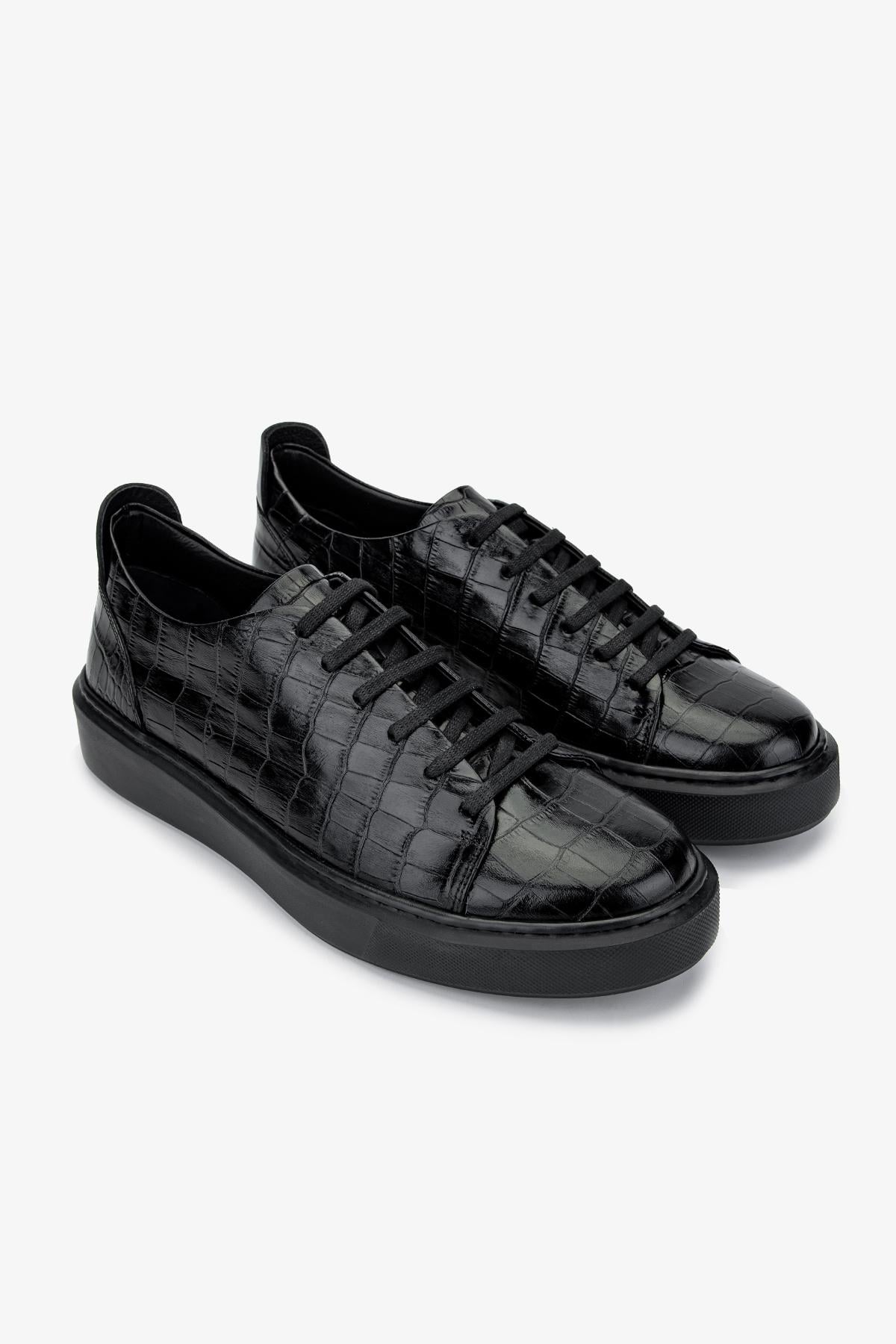Valmenti Erkek Hakiki Deri Siyah Kroko Sneakers & Spor Ayakkabı