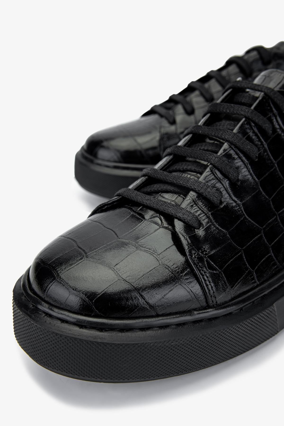 Valmenti Erkek Hakiki Deri Siyah Kroko Sneakers & Spor Ayakkabı