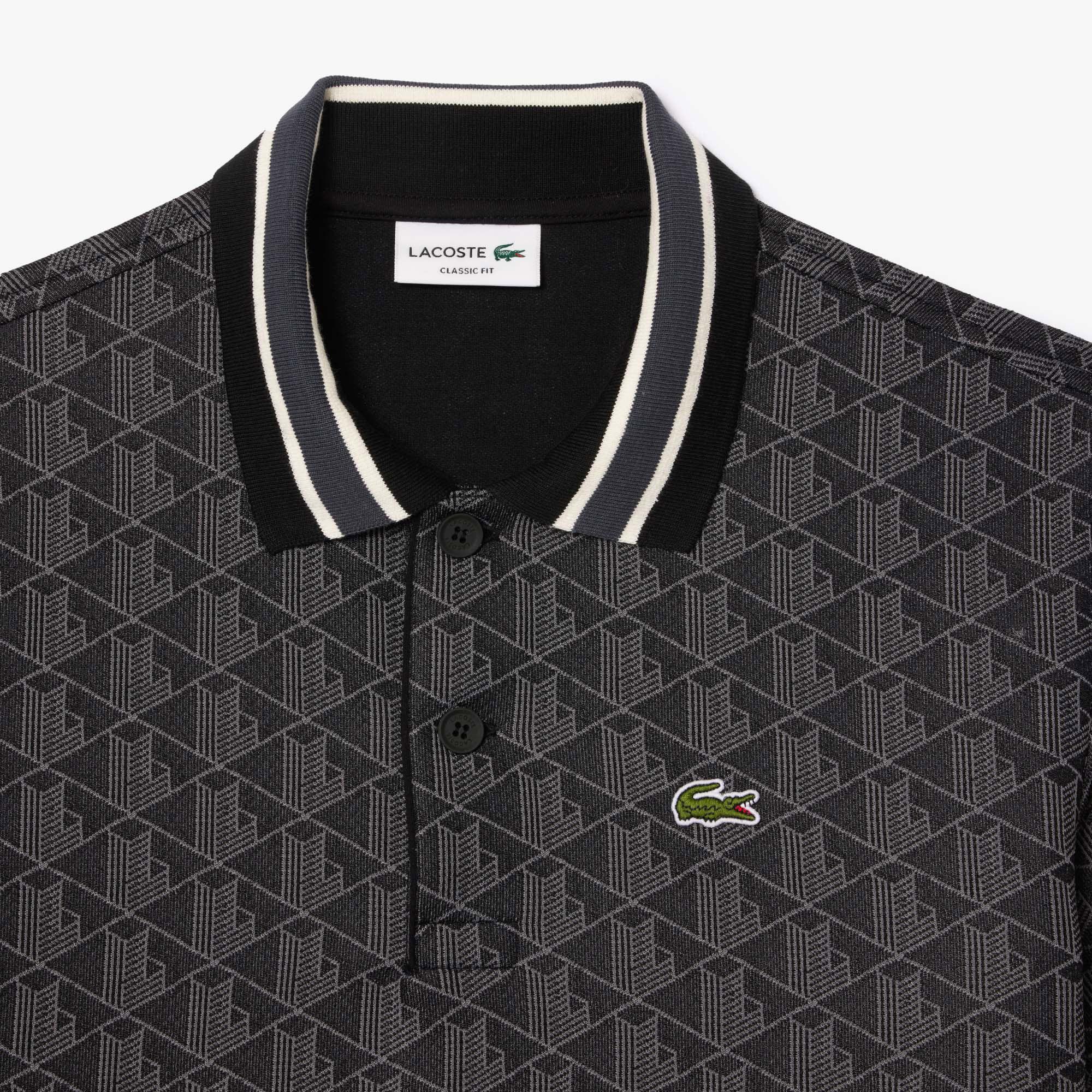 Lacoste Erkek Classic Fit Monogram Siyah Polo