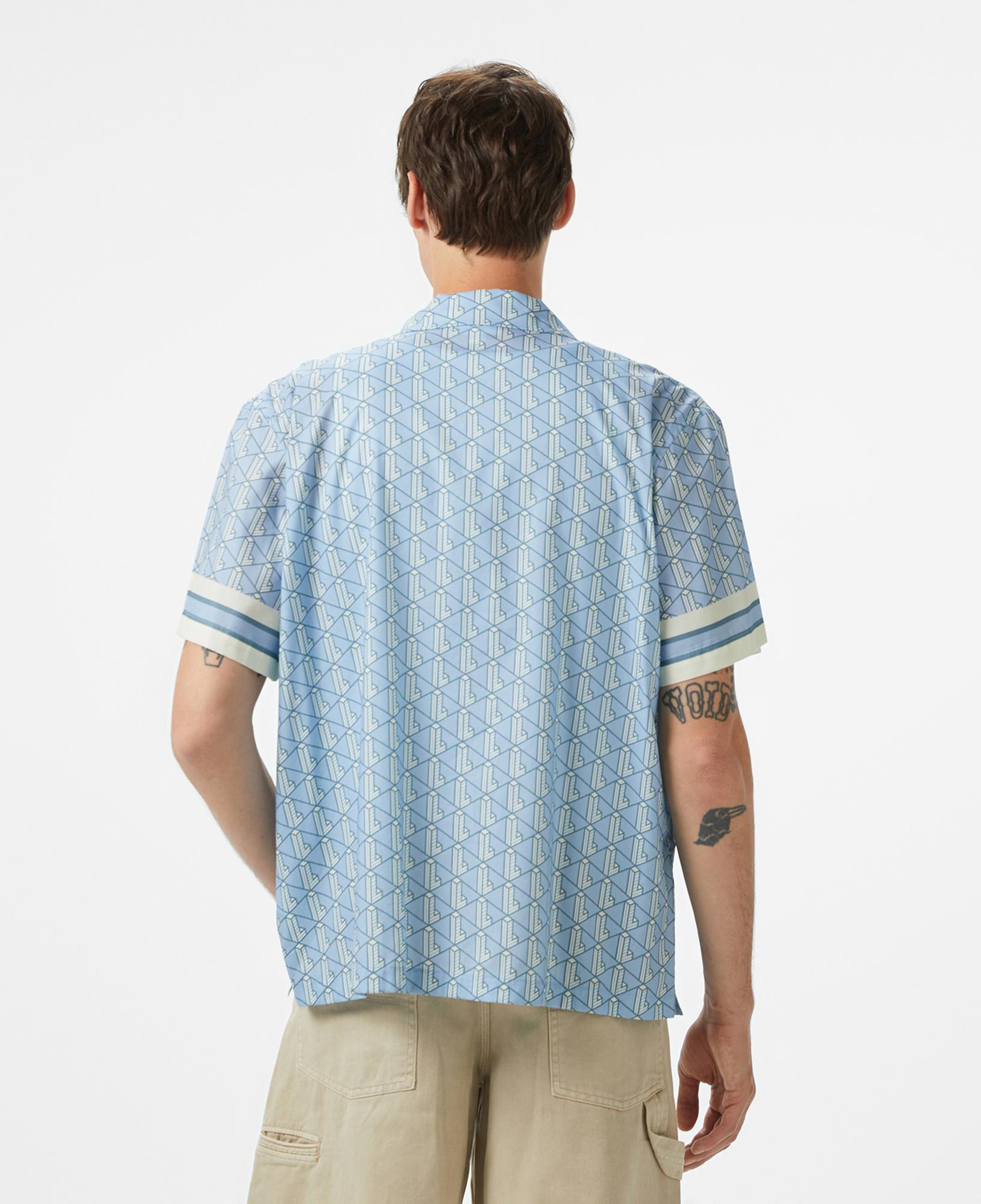 Lacoste Erkek Relaxed Fit Kısa Kollu Monogram Mavi Gömlek