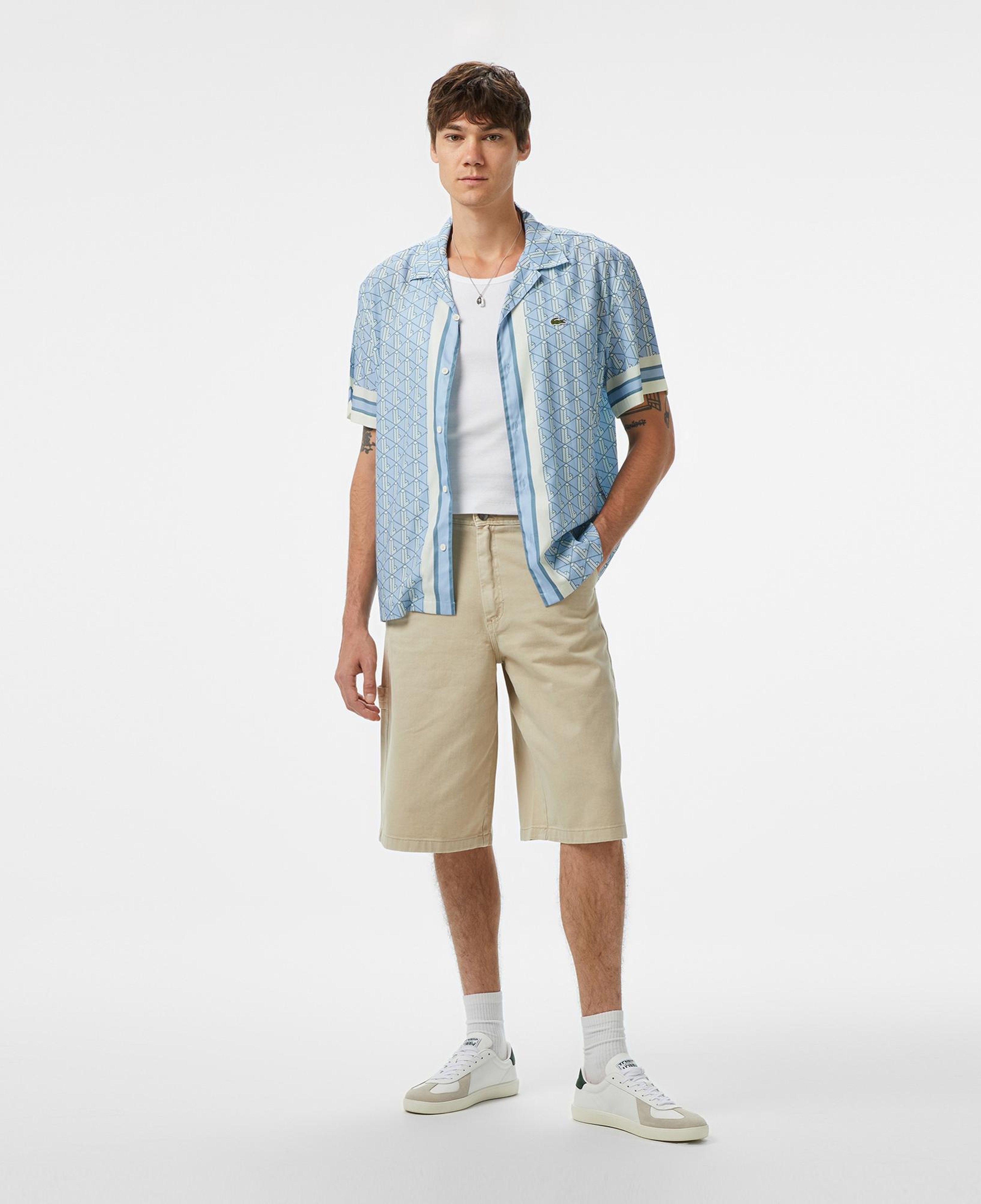 Lacoste Erkek Relaxed Fit Kısa Kollu Monogram Mavi Gömlek