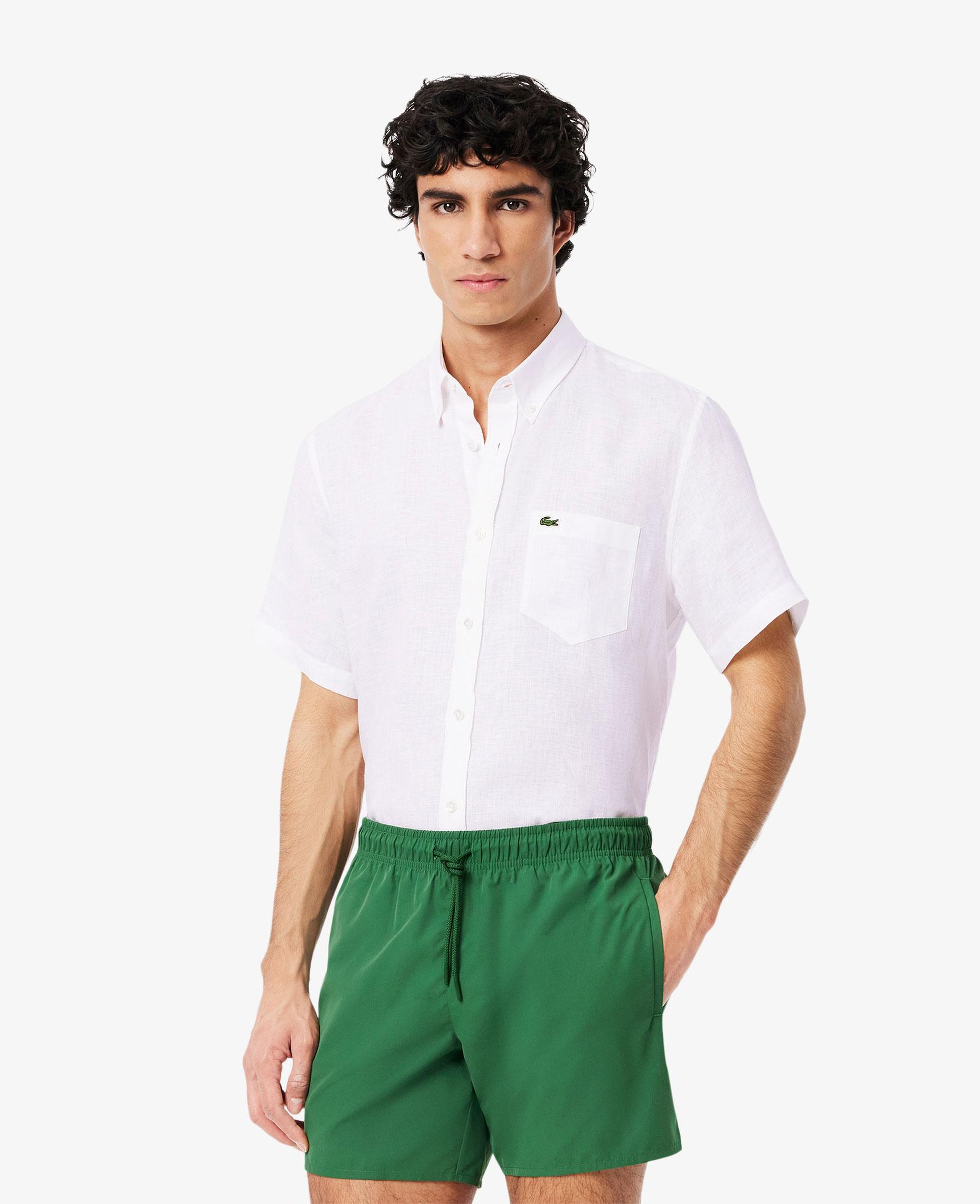 Lacoste Erkek Regular Fit Kısa Kollu Düğmeli Yaka Keten Beyaz Gömlek