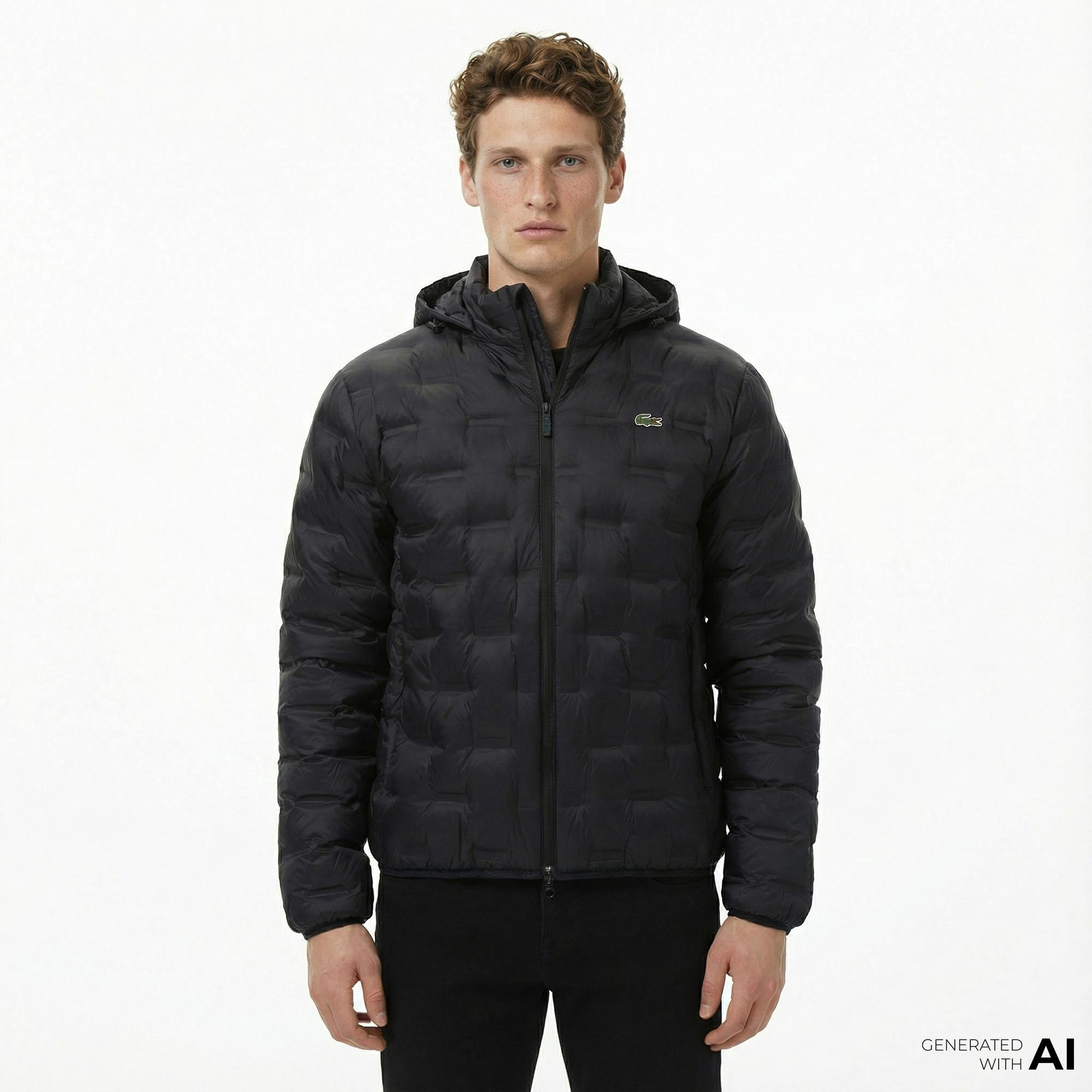 Lacoste Erkek Dik Yaka Kapitone Siyah Mont