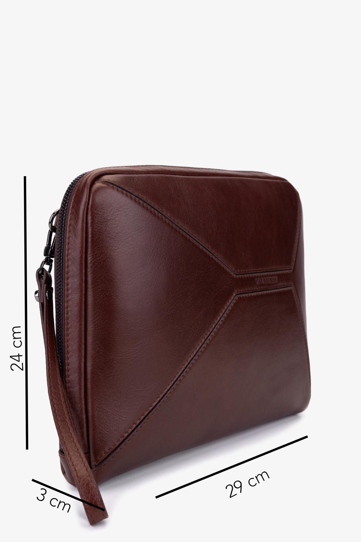 Valmenti Erkek Hakiki Deri Kahverengi El Çantası