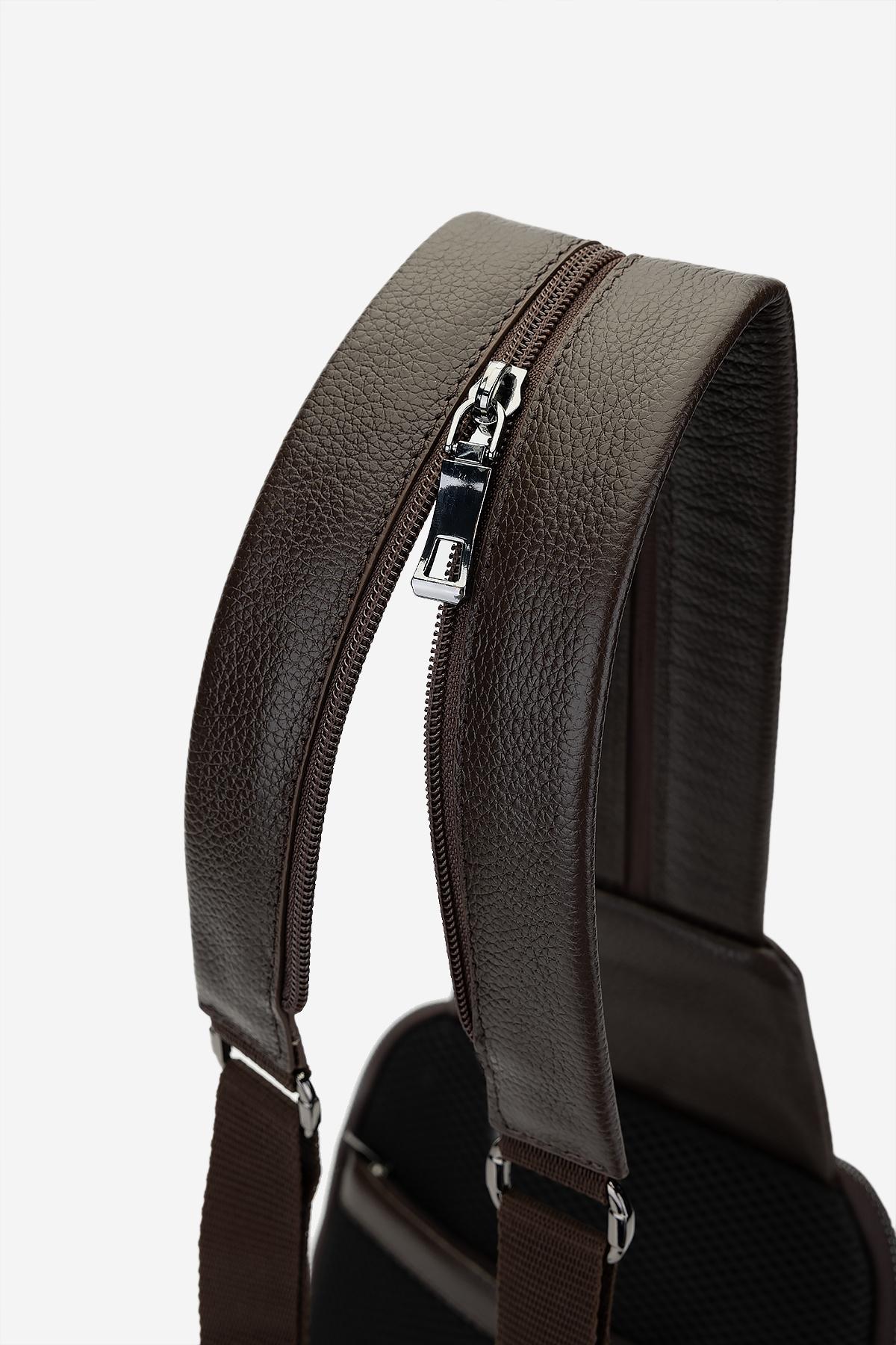 Valmenti Erkek Hakiki Deri Kahverengi Body Bag Çanta