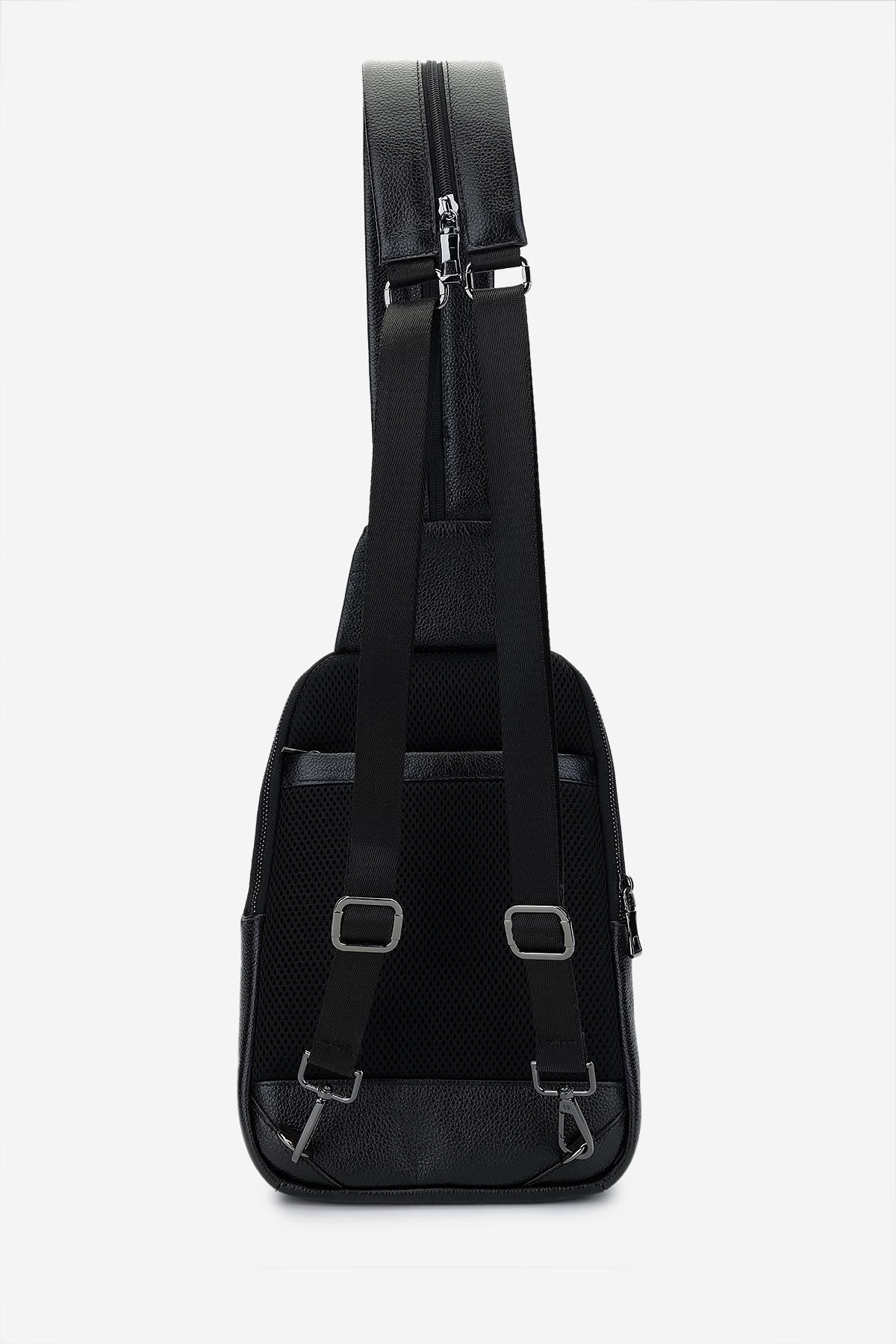 Valmenti Erkek Hakiki Deri Siyah Body Bag Çanta