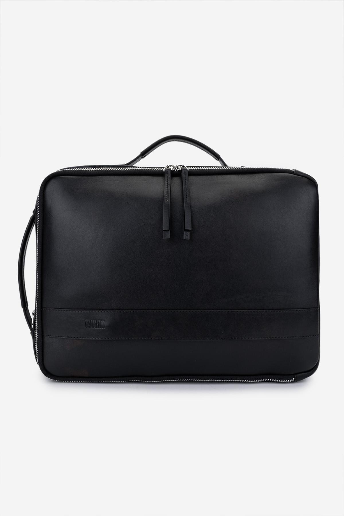 Valmenti Erkek Hakiki Deri Siyah Eskitme Sırt & Evrak Çantası