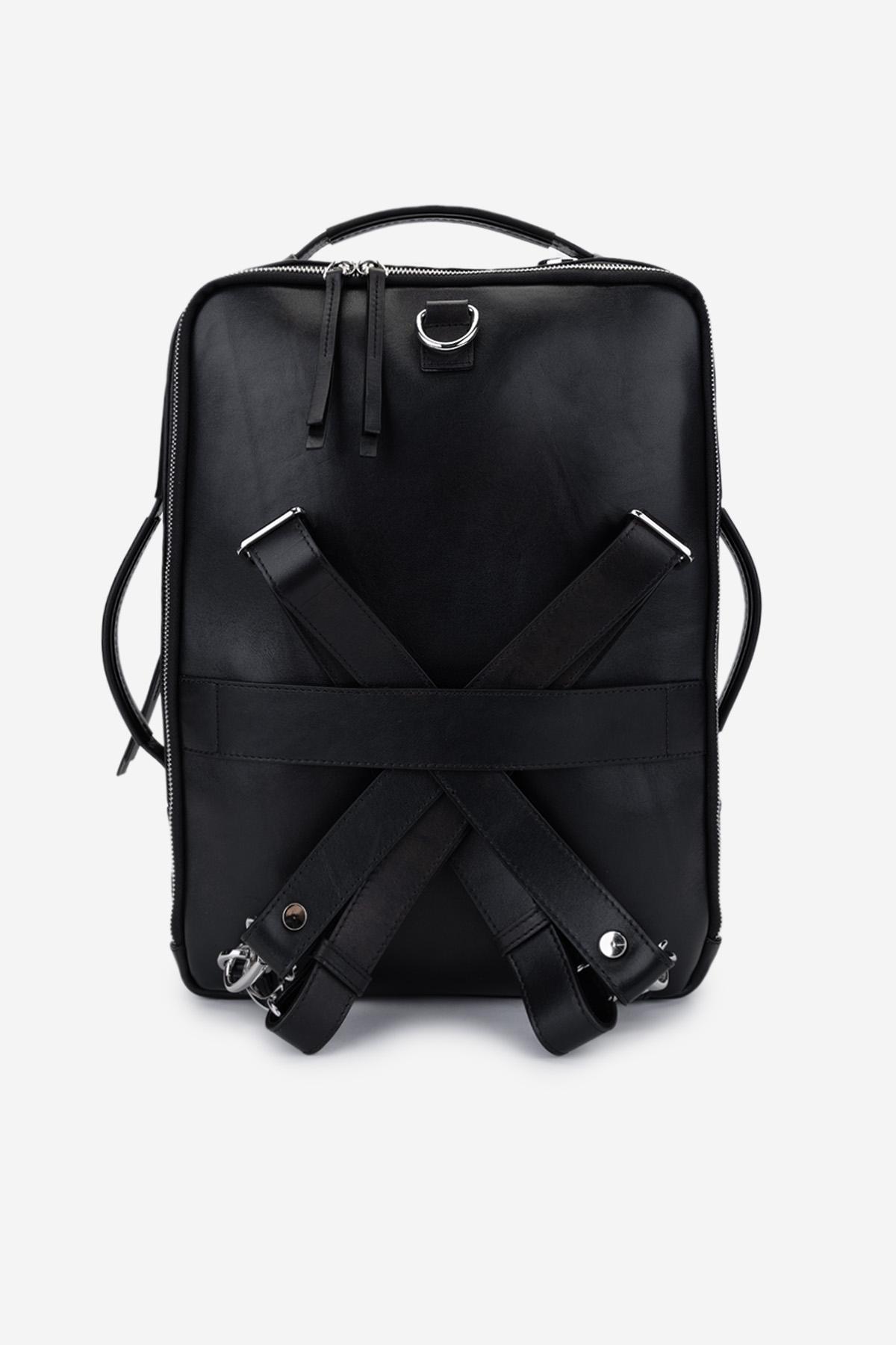 Valmenti Erkek Hakiki Deri Siyah Eskitme Sırt & Evrak Çantası