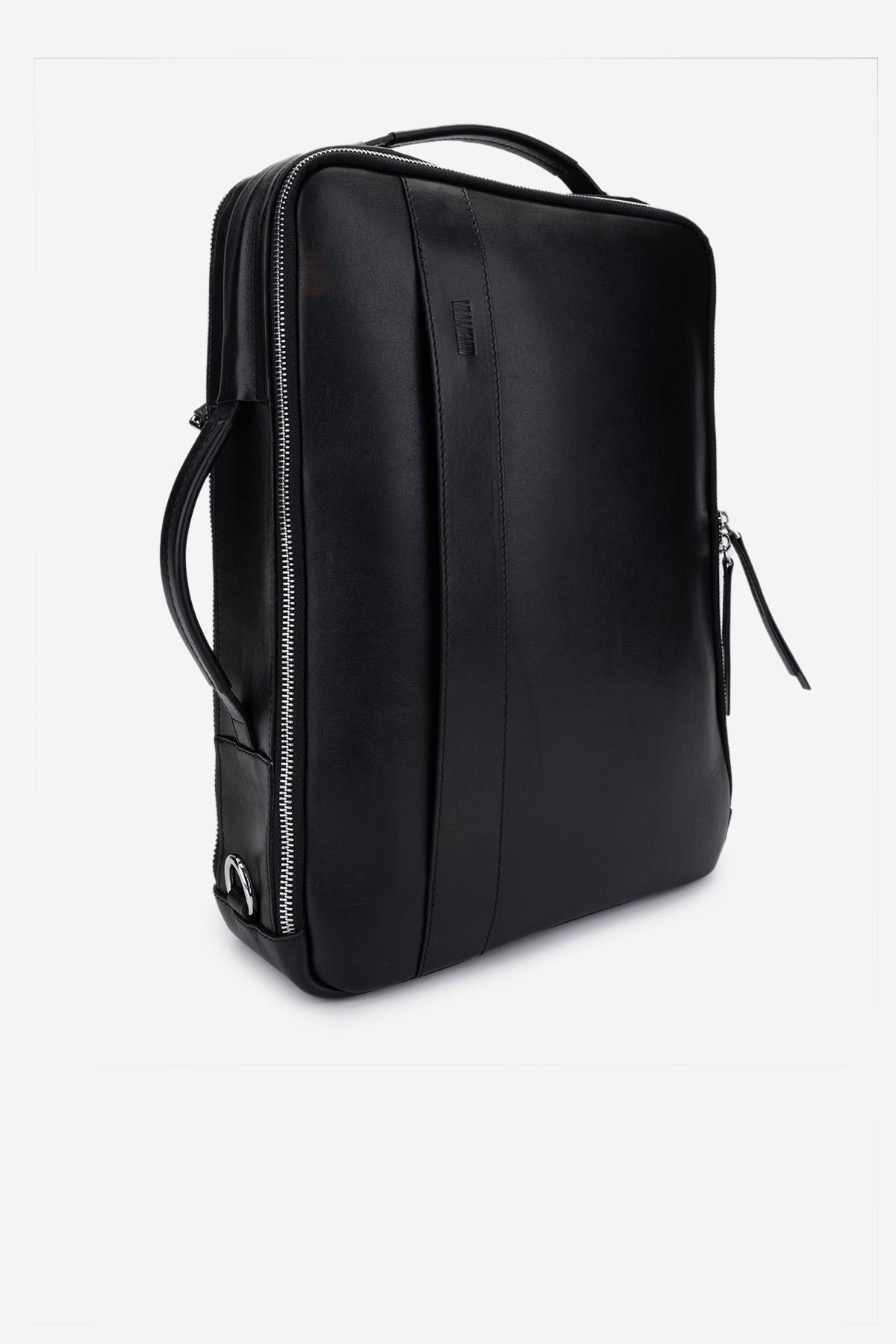 Valmenti Erkek Hakiki Deri Siyah Eskitme Sırt & Evrak Çantası