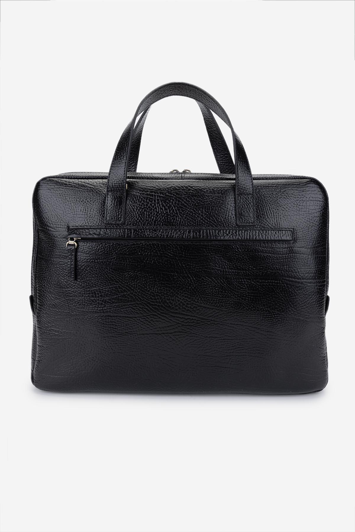 Valmenti Erkek Hakiki Deri Siyah Floter Evrak Çantası