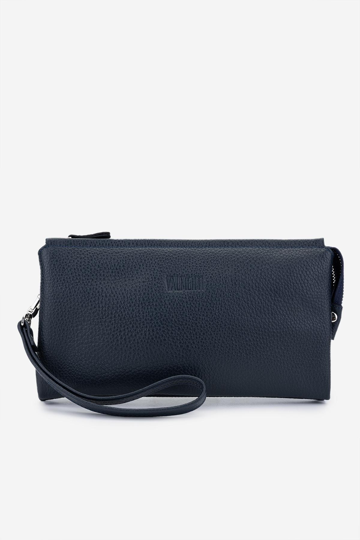 Valmenti Erkek Hakiki Deri Lacivert El Çantası