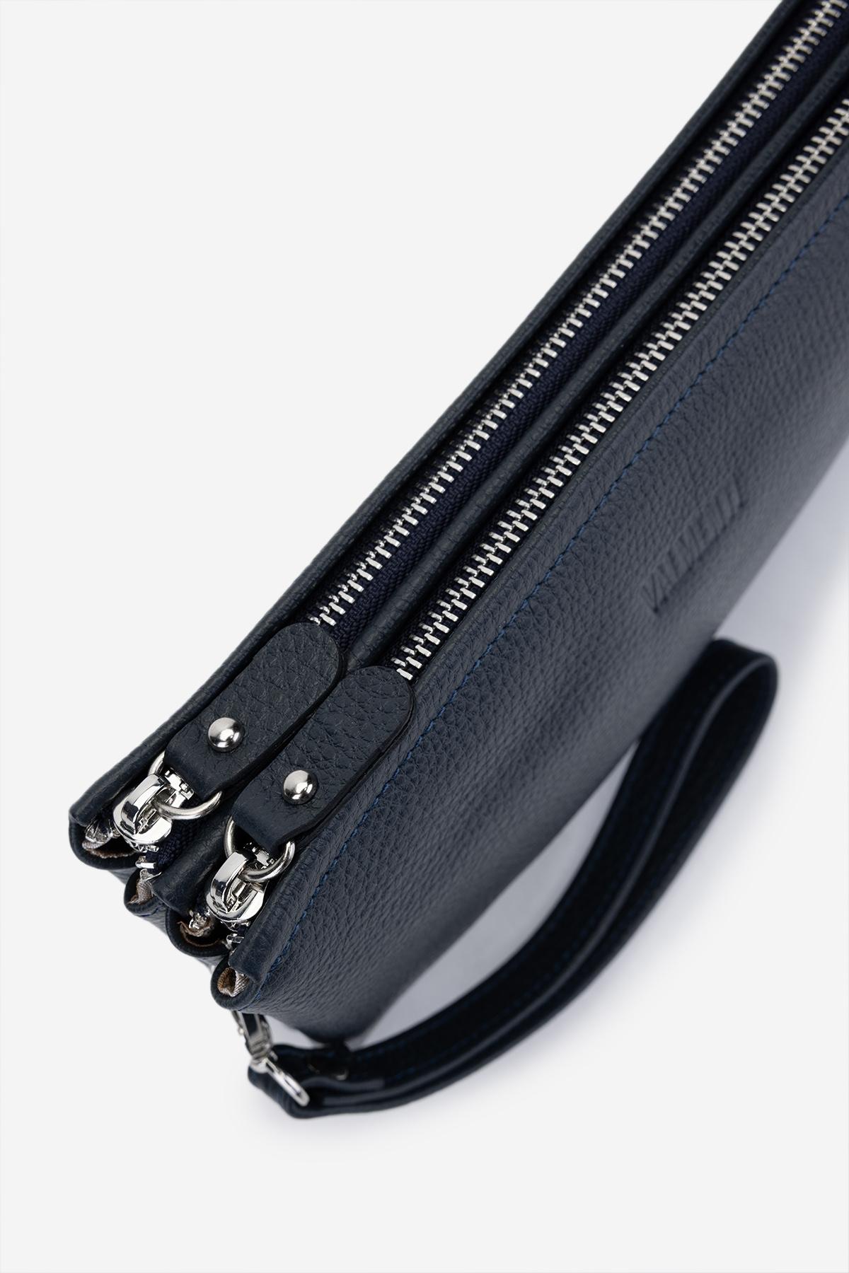 Valmenti Erkek Hakiki Deri Lacivert El Çantası