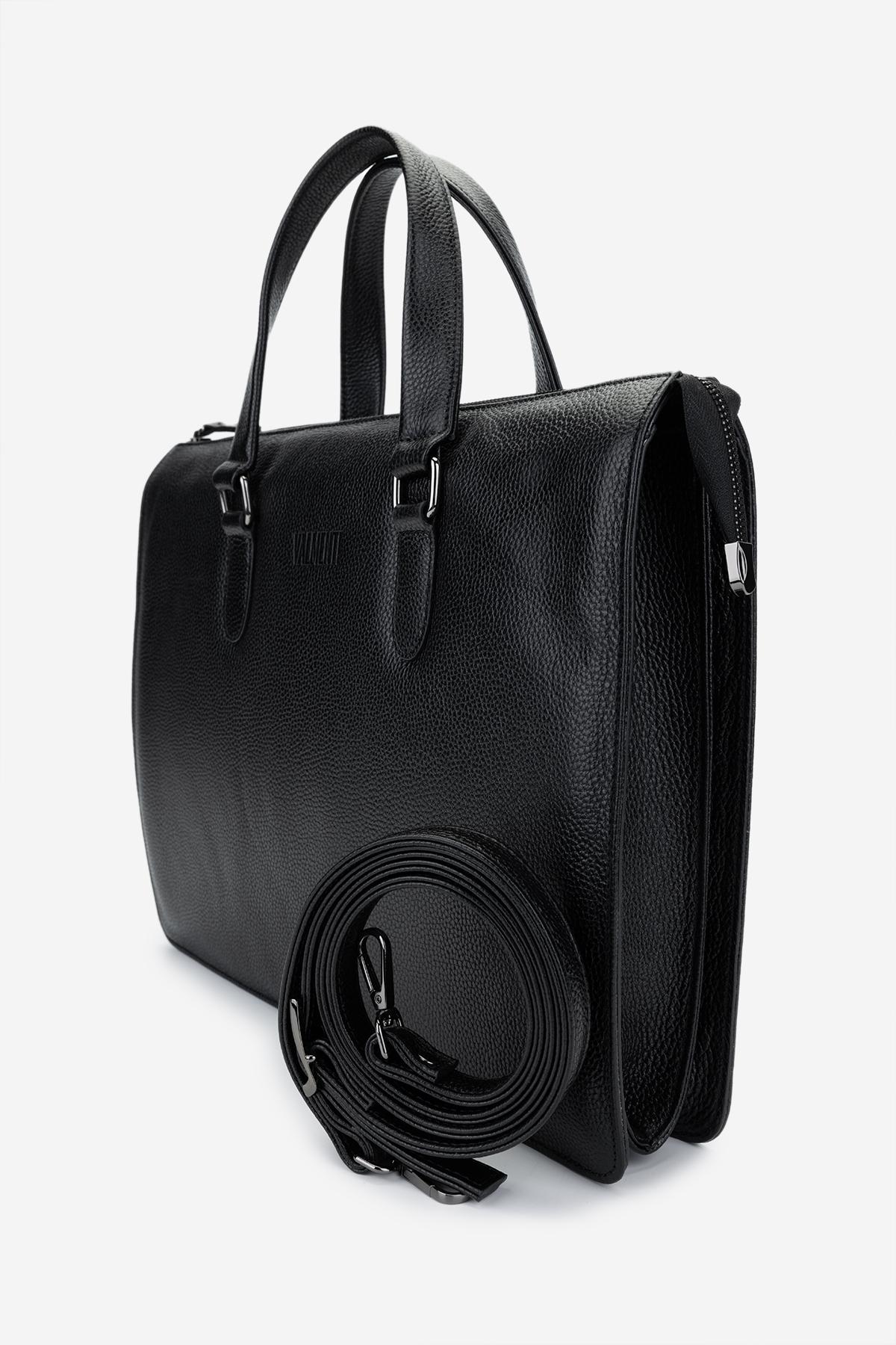 Valmenti Erkek Hakiki Deri Siyah Floter Evrak Çantası