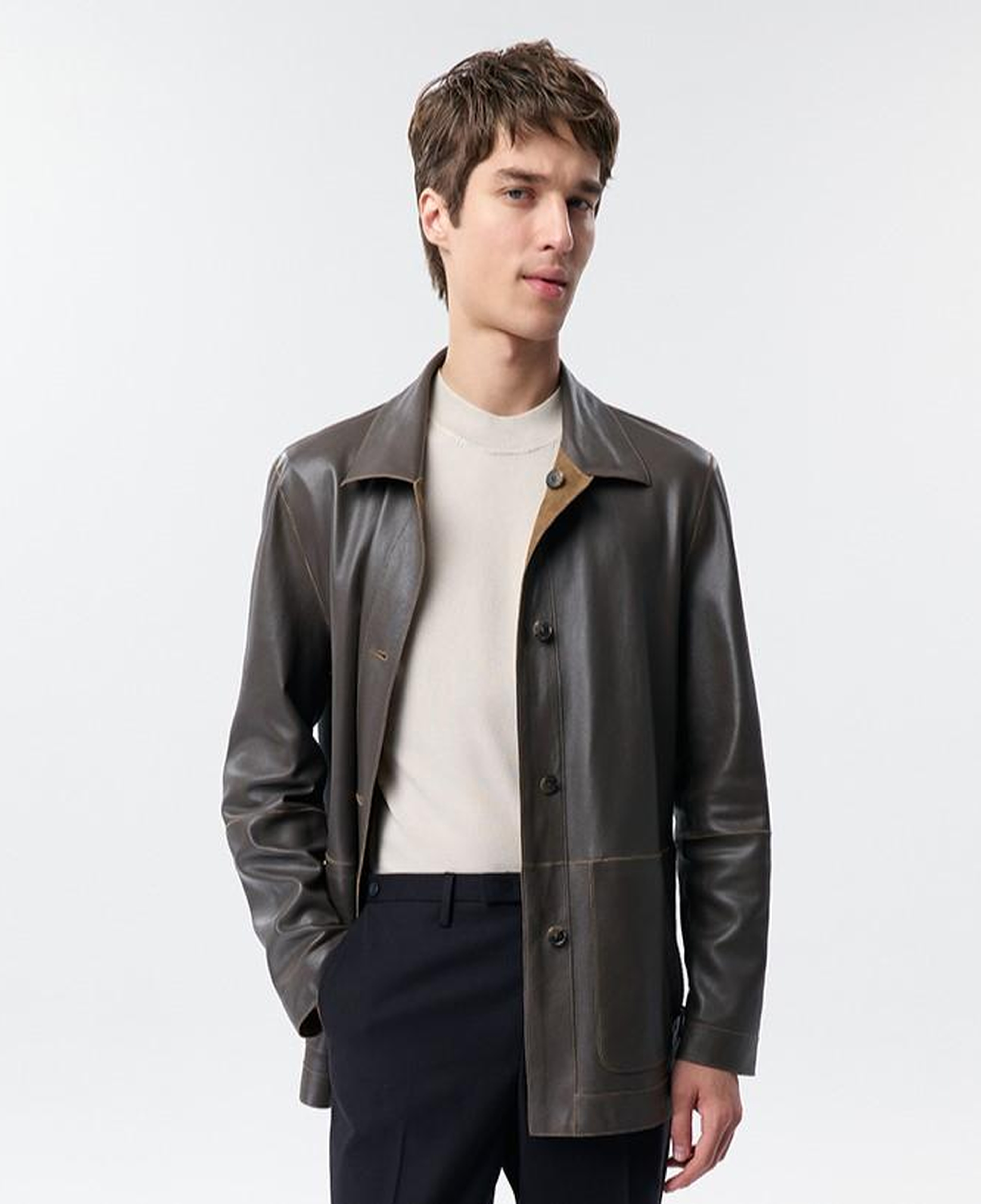 Anoki Haki Erkek Çift Taraflı Süet Deri Mont