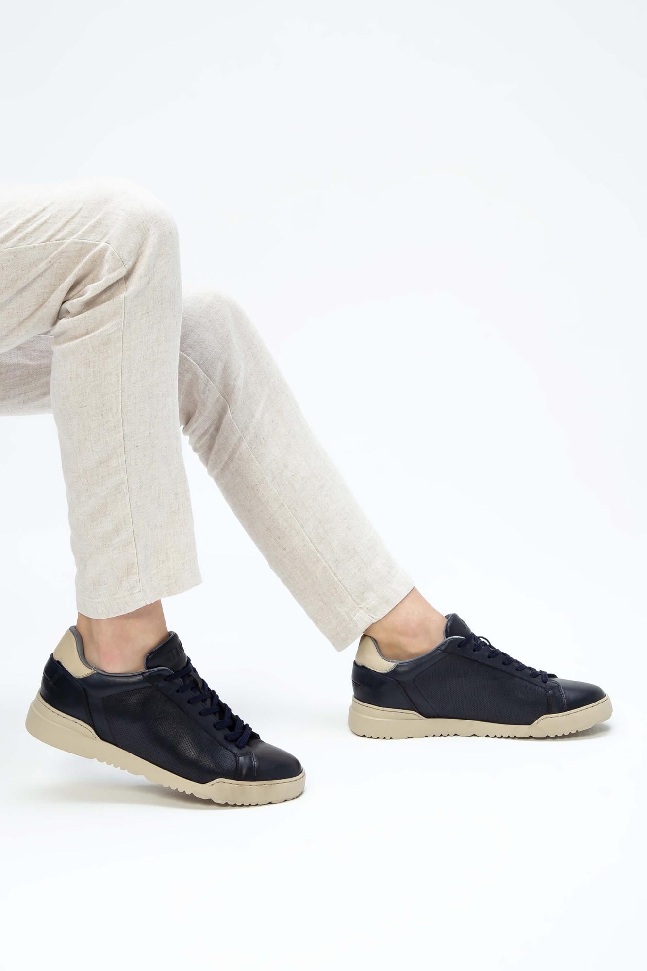 Tamer Tanca Erkek Hakiki Deri Lacivert Sneakers & Spor Ayakkabı